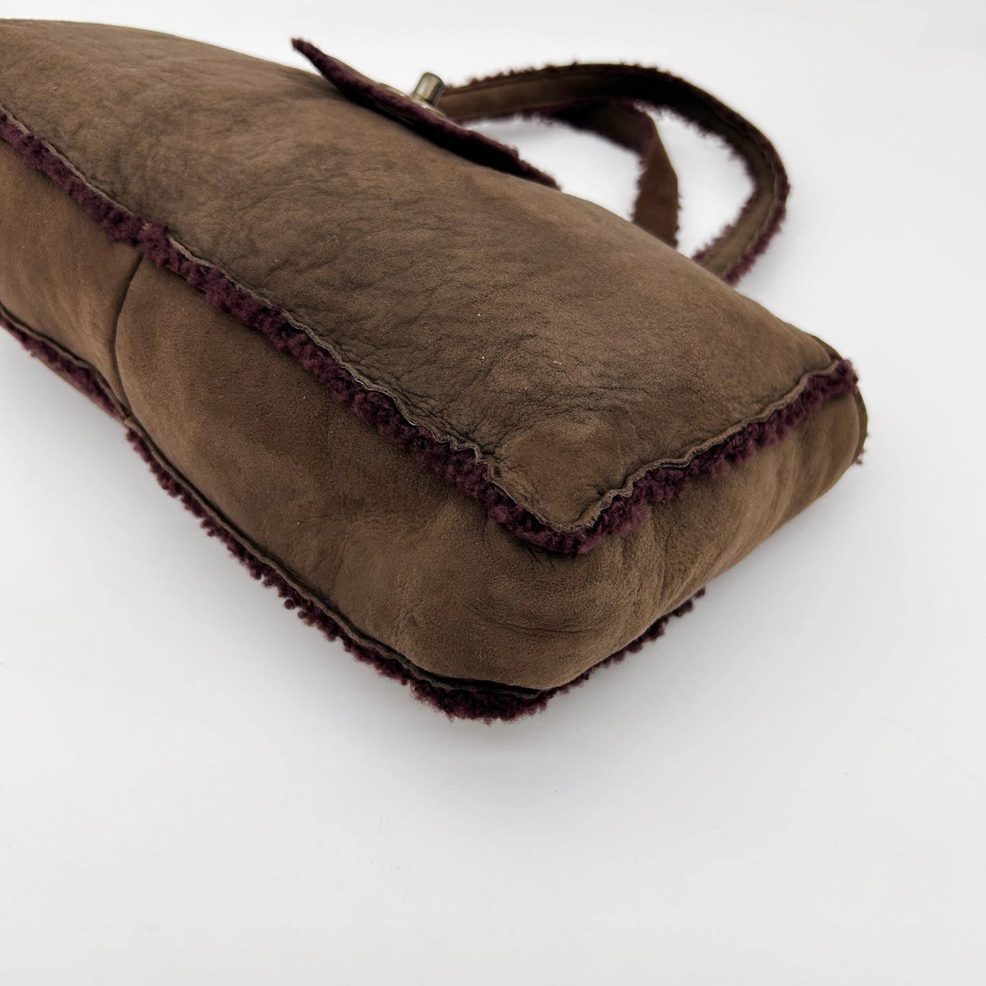 Chanel Brown Suede Shearling Trim Small Shoulder Tote Bag [Used]