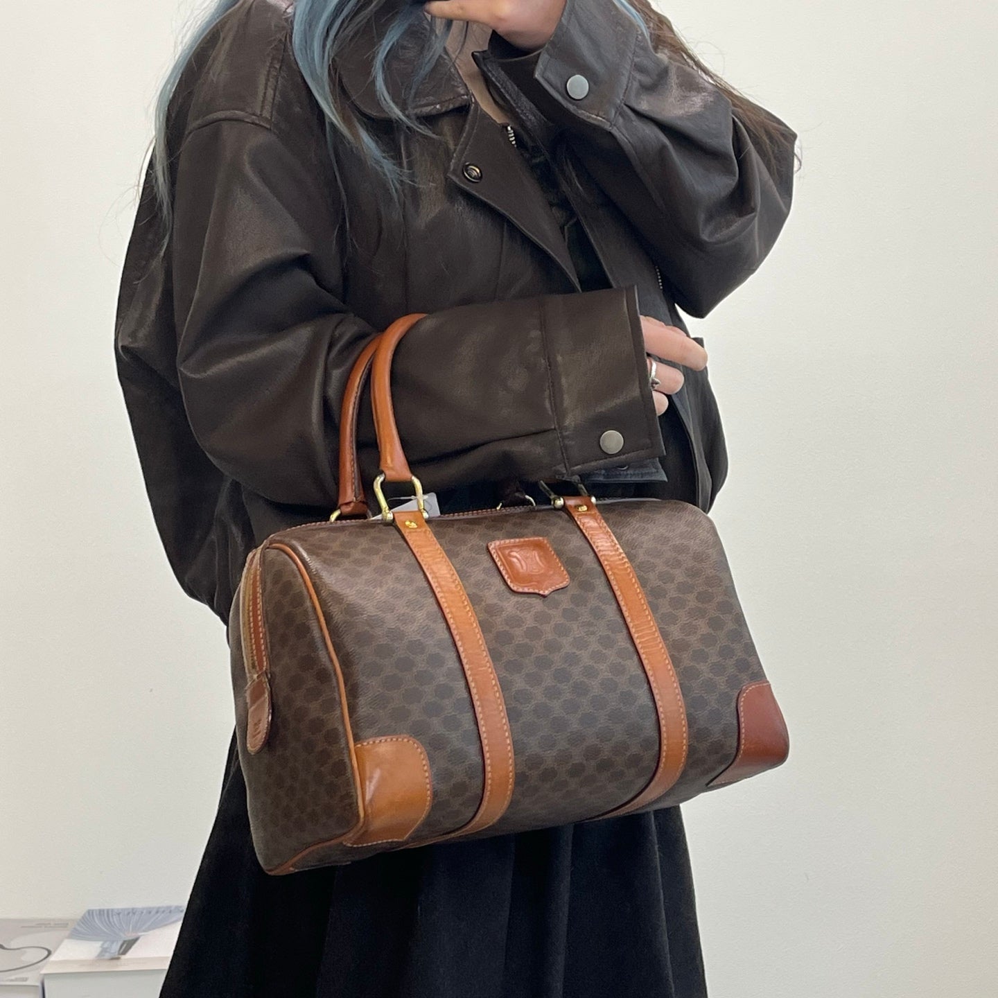 Celine Macadam Brown Small Boston Travel Bag [Used]