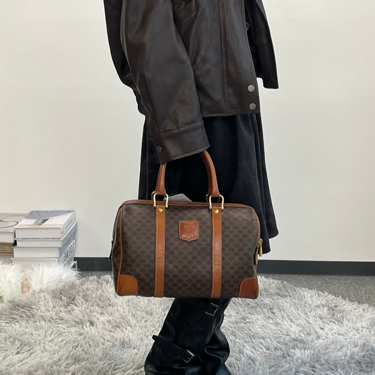 Celine Macadam Brown Small Boston Travel Bag [Used]