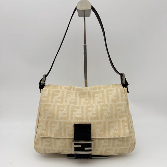 Fendi Baguette Large Beige Zucca Fabric Shoulder Bag [Used]