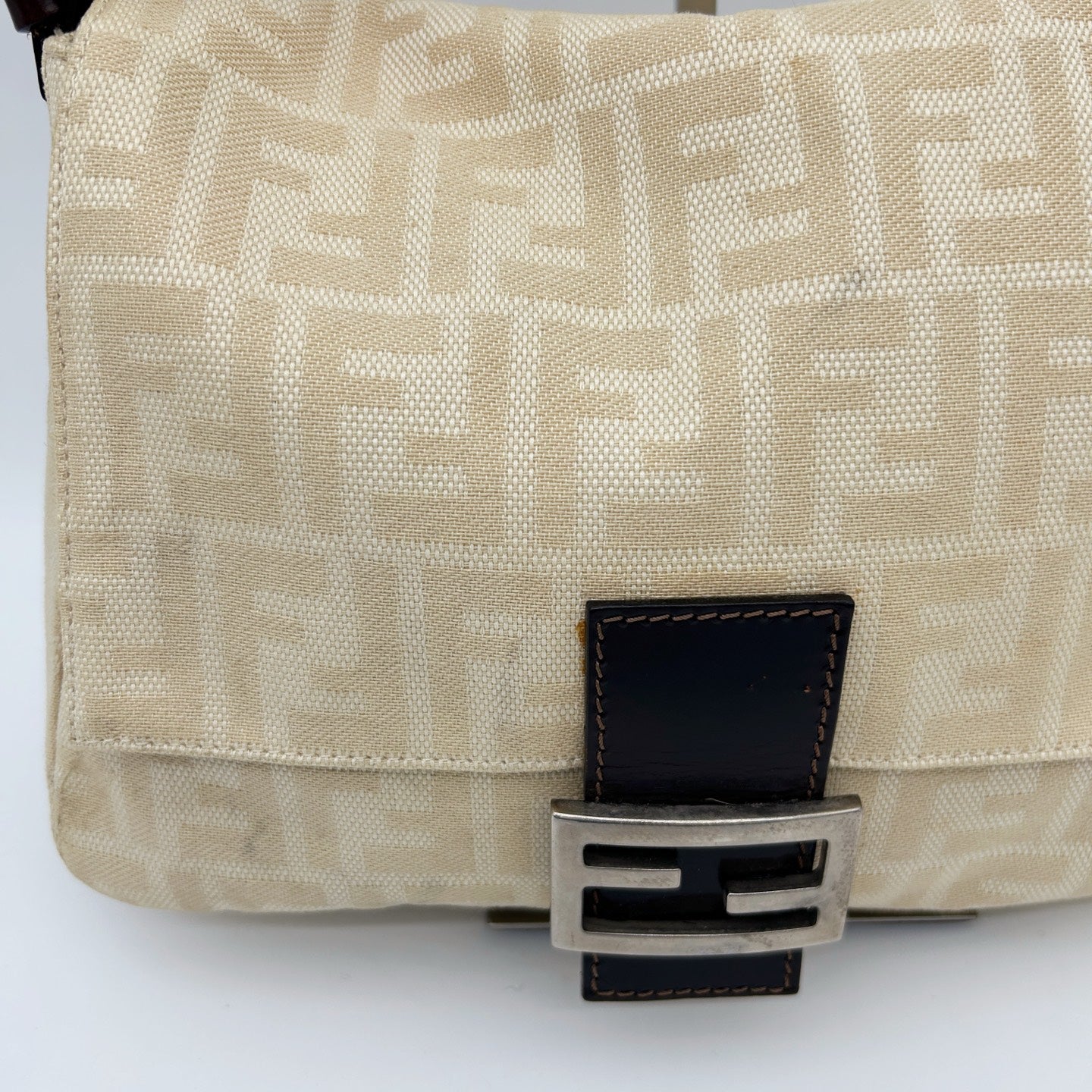 Fendi Baguette Large Beige Zucca Fabric Shoulder Bag [Used]