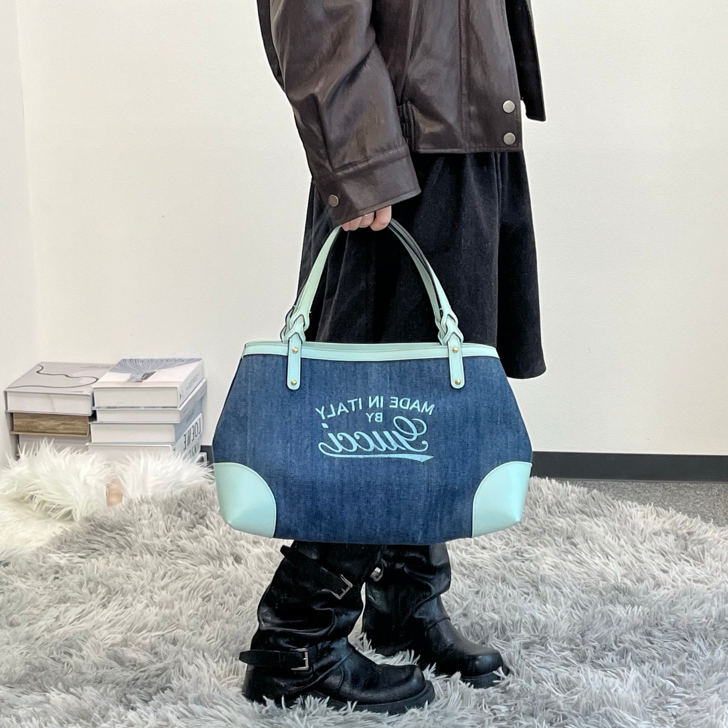 Gucci Blue Denim Leather Tote Bag [Used]