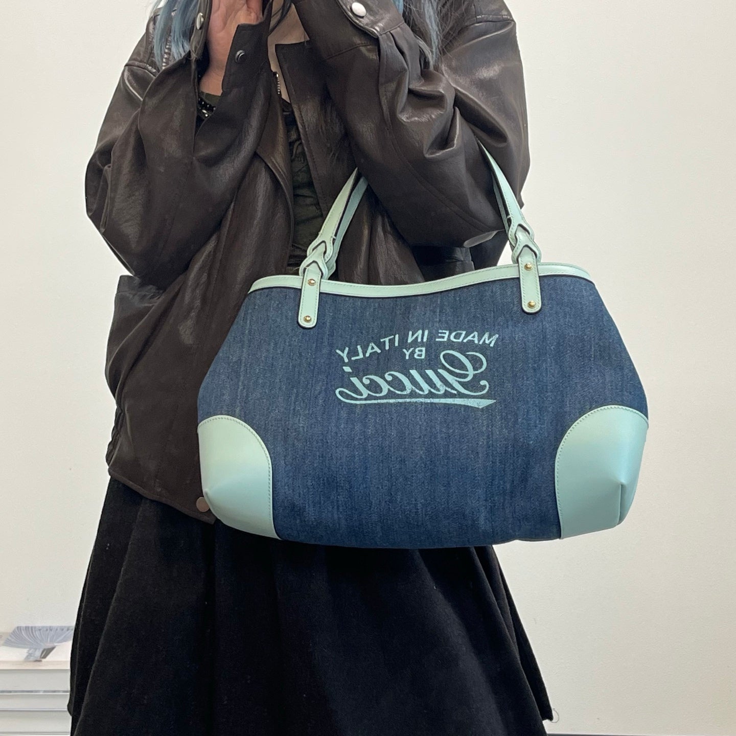 Gucci Blue Denim Leather Tote Bag [Used]