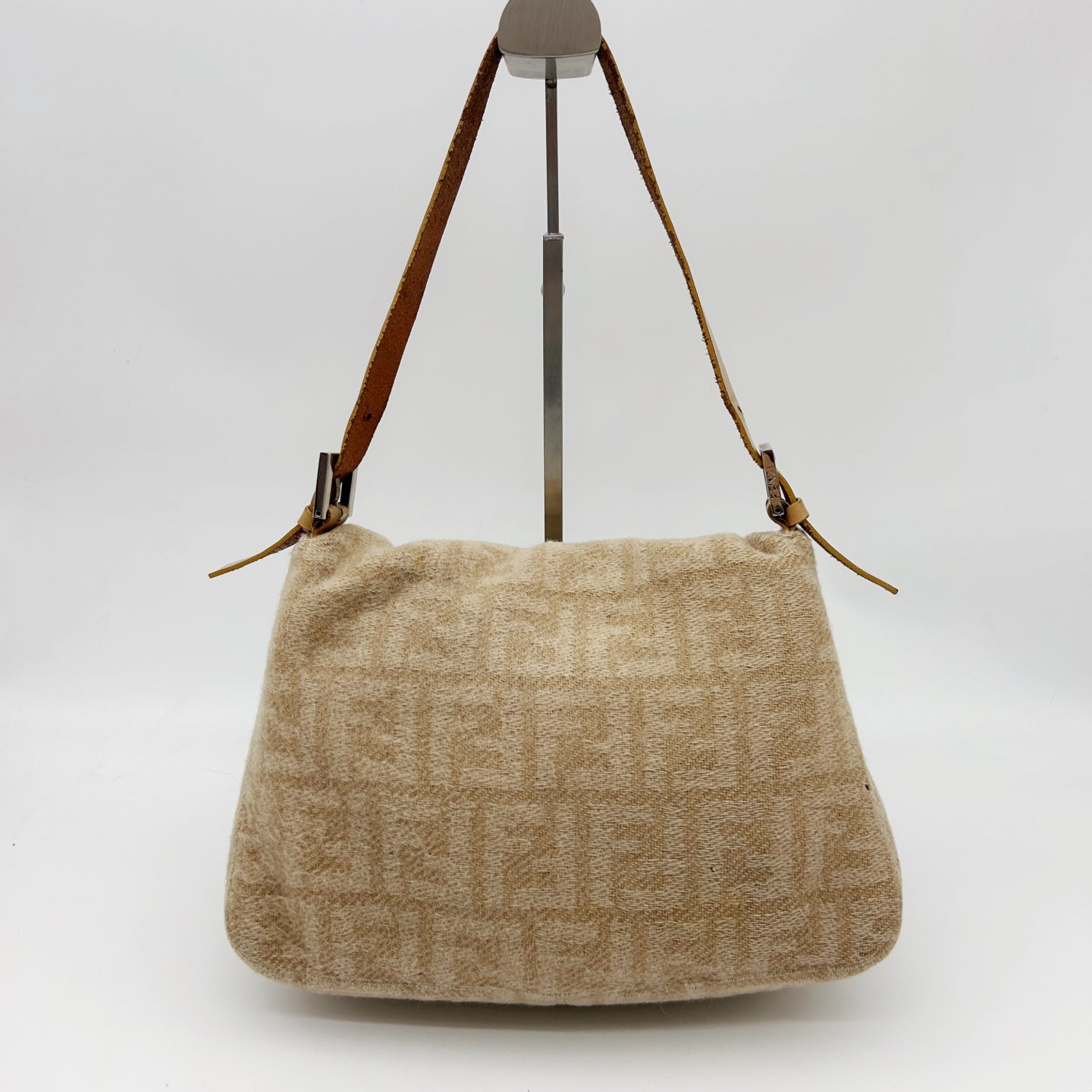 Fendi Baguette Large Beige Wool Zucca Shoulder Bag [Used]