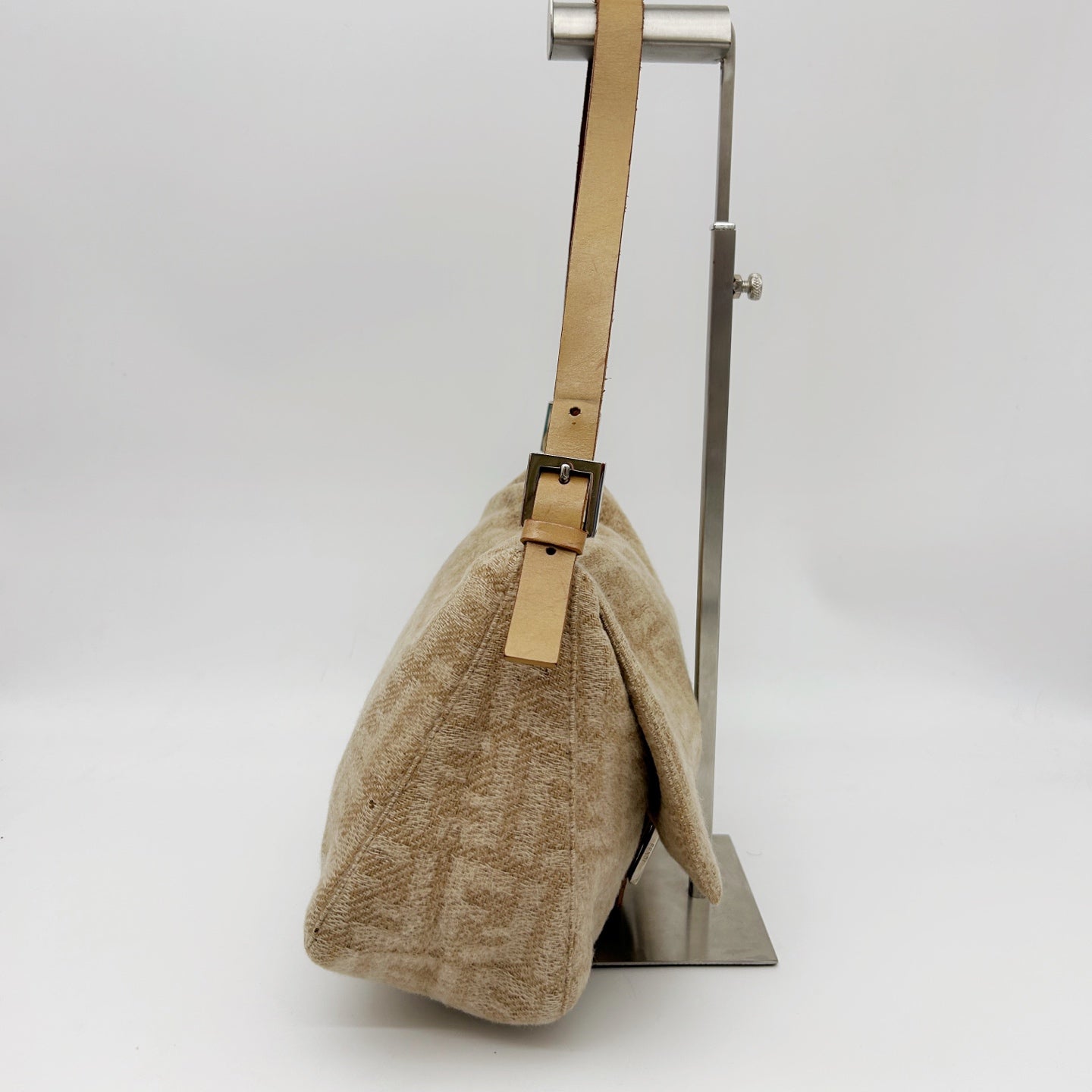 Fendi Baguette Large Beige Wool Zucca Shoulder Bag [Used]
