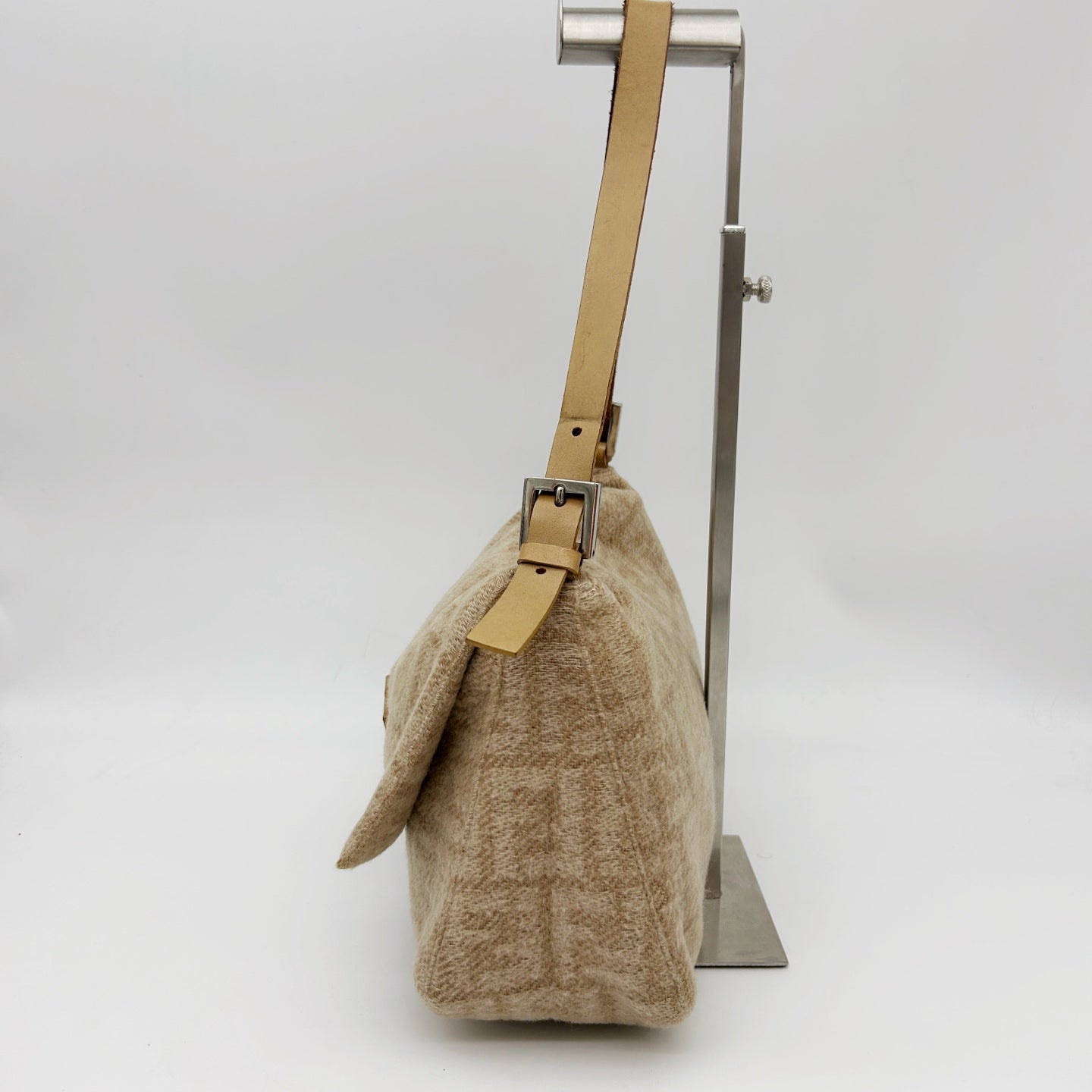 Fendi Baguette Large Beige Wool Zucca Shoulder Bag [Used]