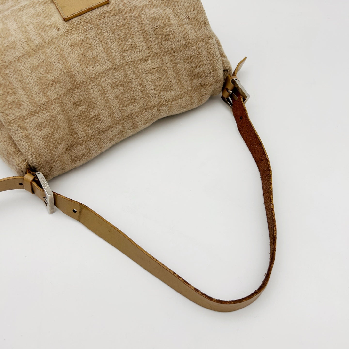 Fendi Baguette Large Beige Wool Zucca Shoulder Bag [Used]
