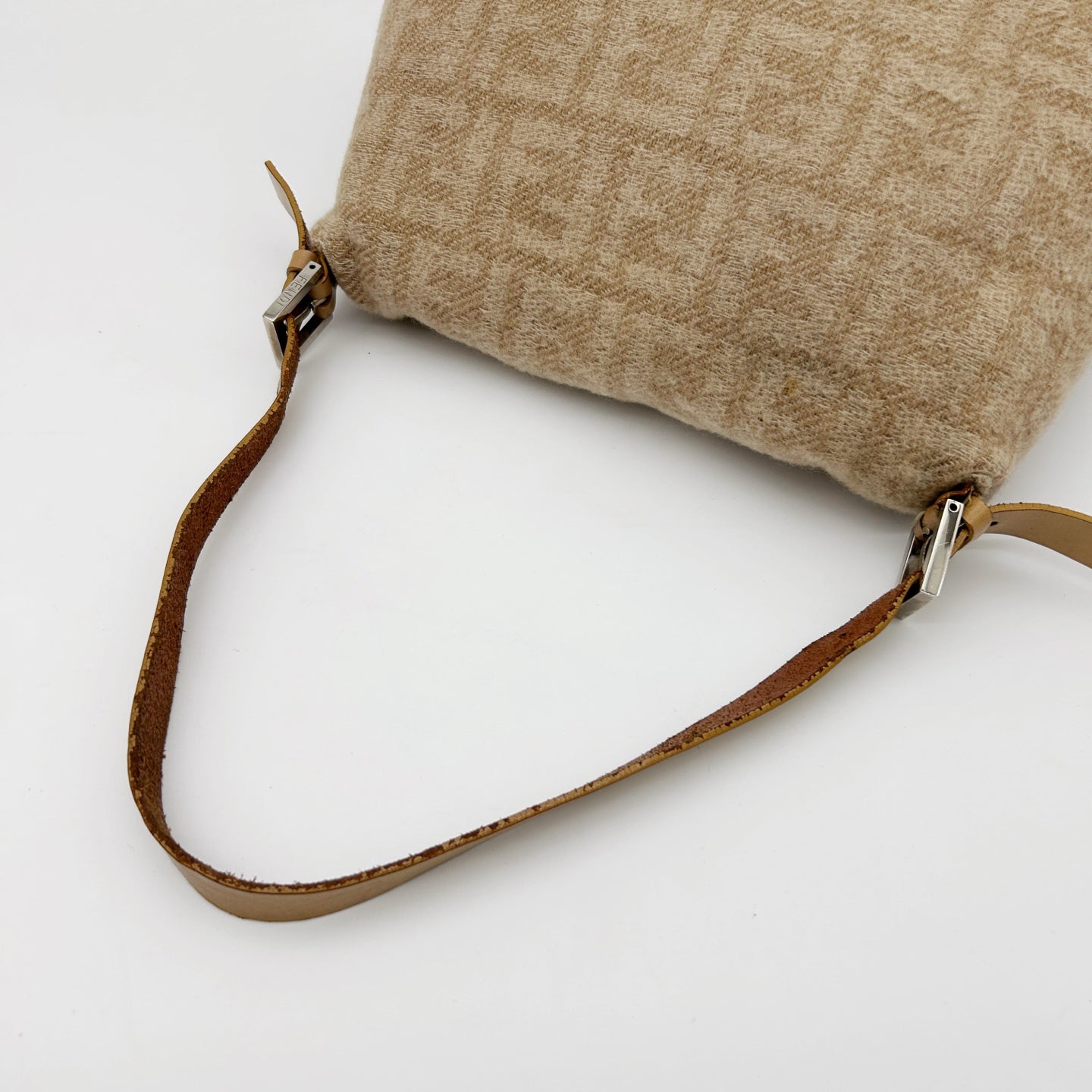 Fendi Baguette Large Beige Wool Zucca Shoulder Bag [Used]