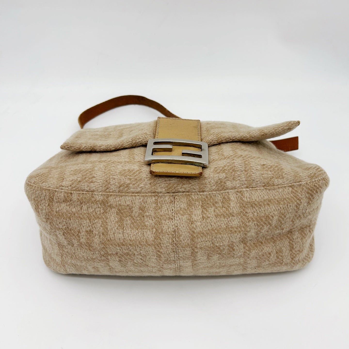 Fendi Baguette Large Beige Wool Zucca Shoulder Bag [Used]