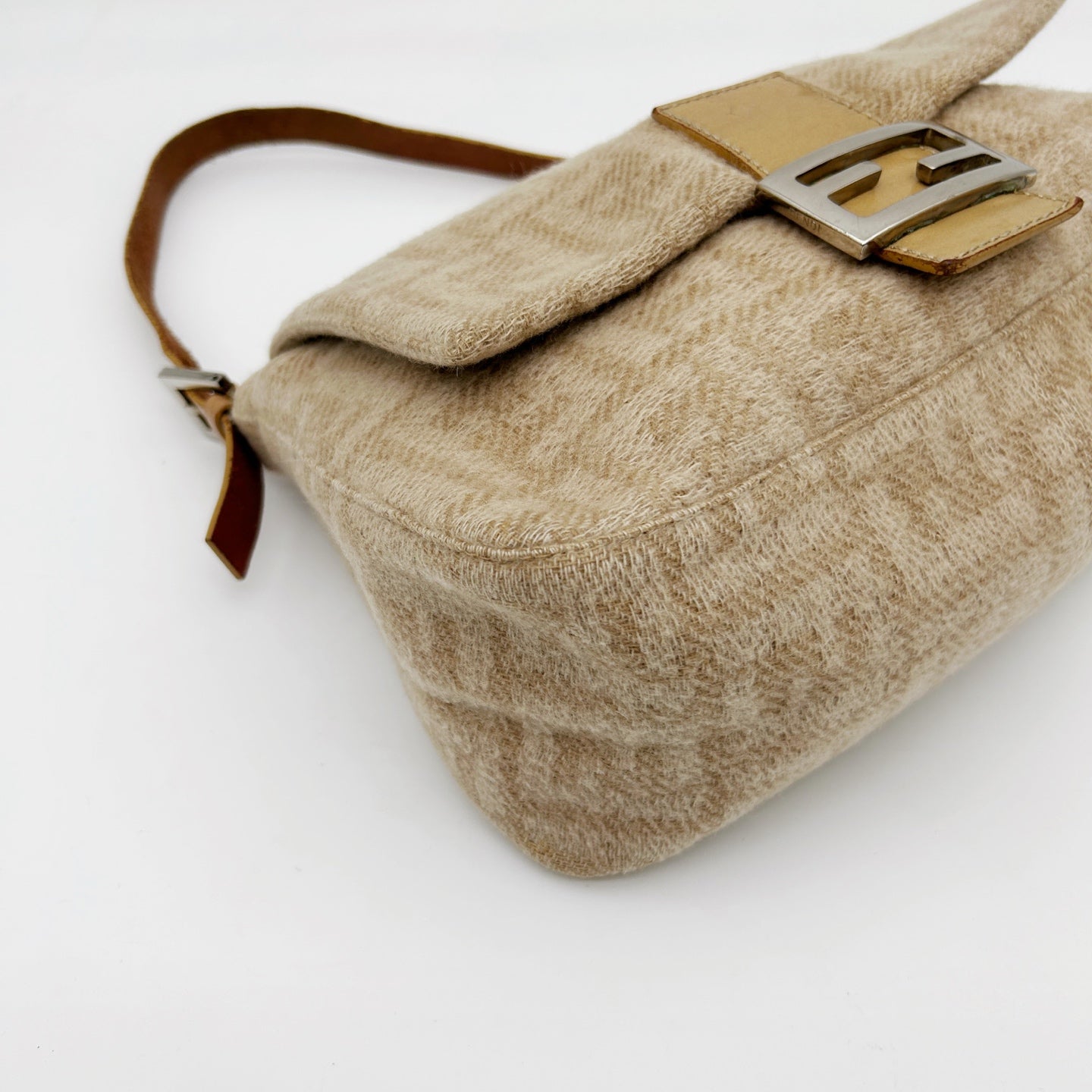 Fendi Baguette Large Beige Wool Zucca Shoulder Bag [Used]
