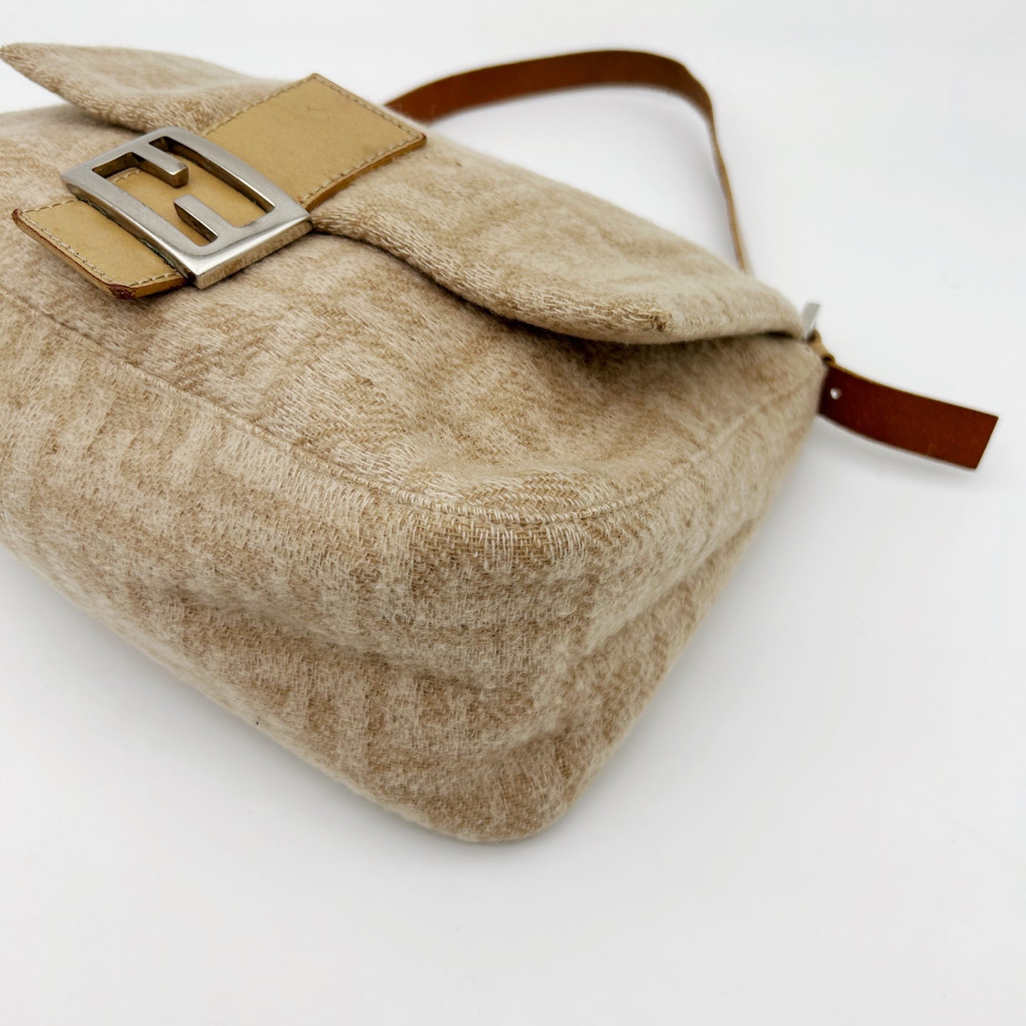 Fendi Baguette Large Beige Wool Zucca Shoulder Bag [Used]