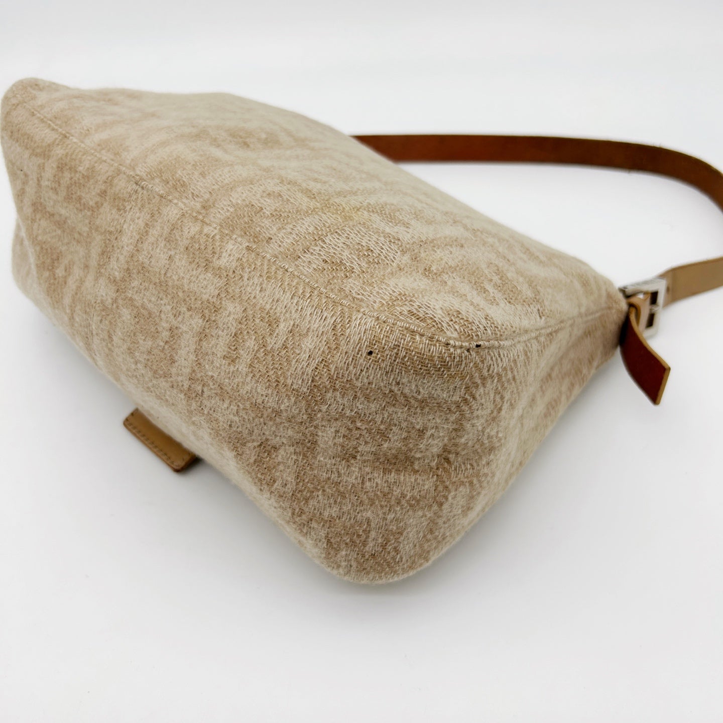 Fendi Baguette Large Beige Wool Zucca Shoulder Bag [Used]