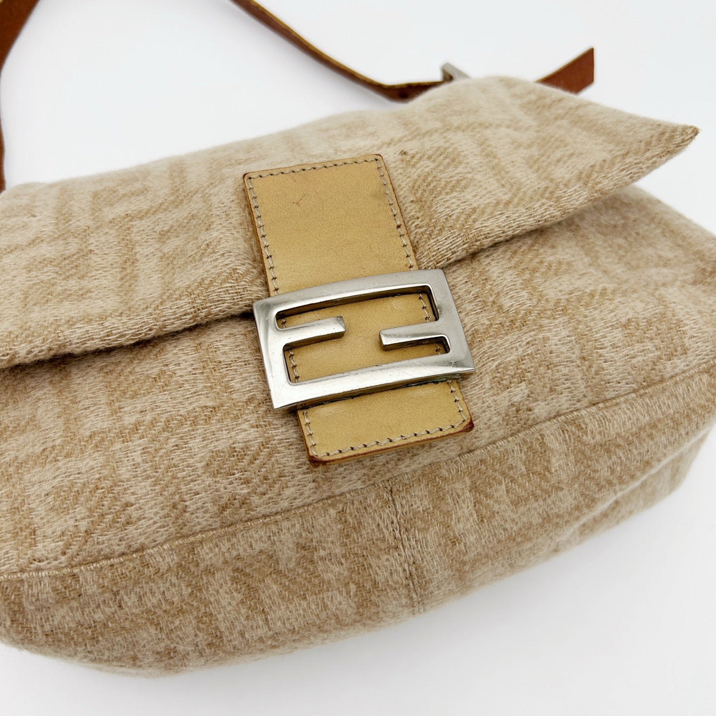 Fendi Baguette Large Beige Wool Zucca Shoulder Bag [Used]