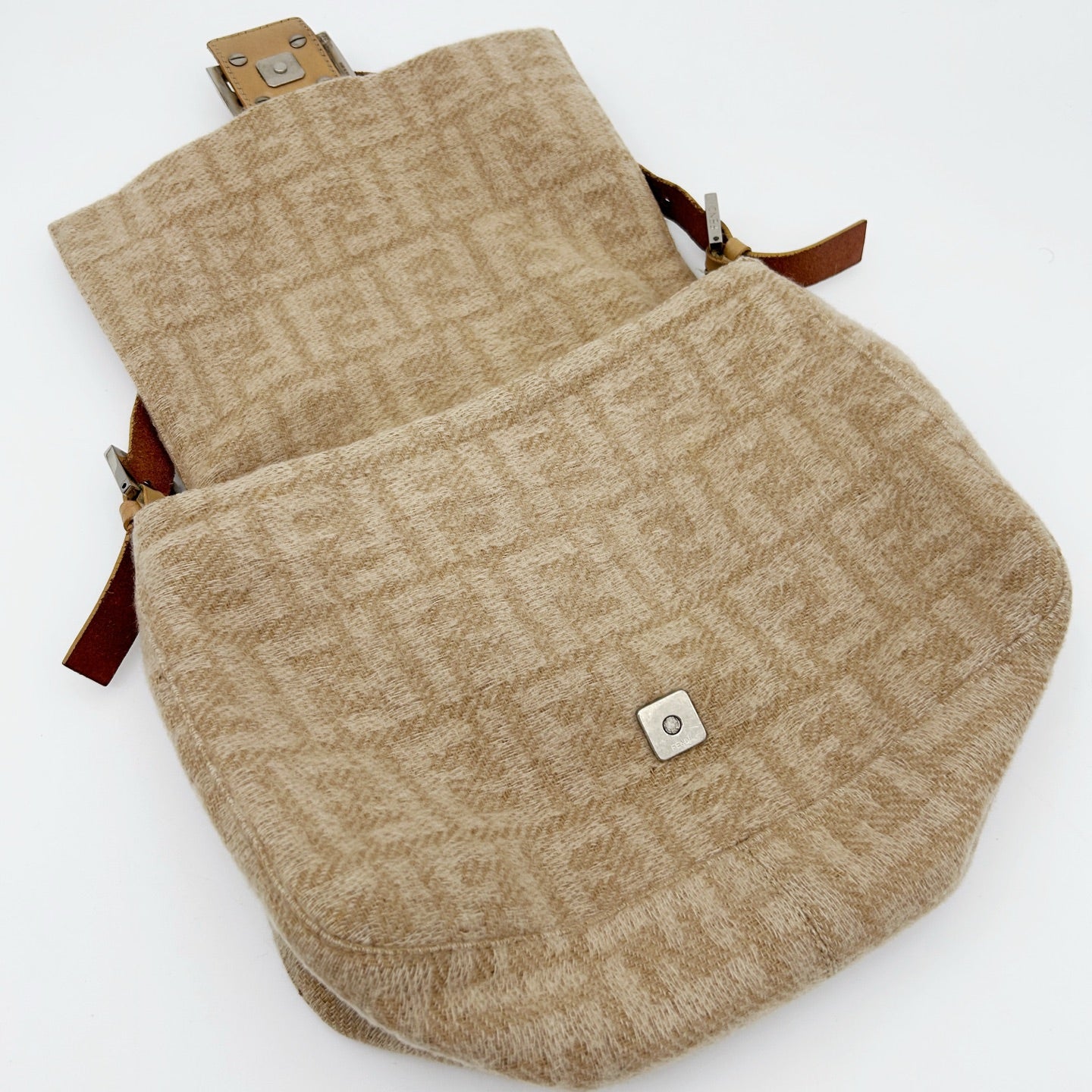 Fendi Baguette Large Beige Wool Zucca Shoulder Bag [Used]