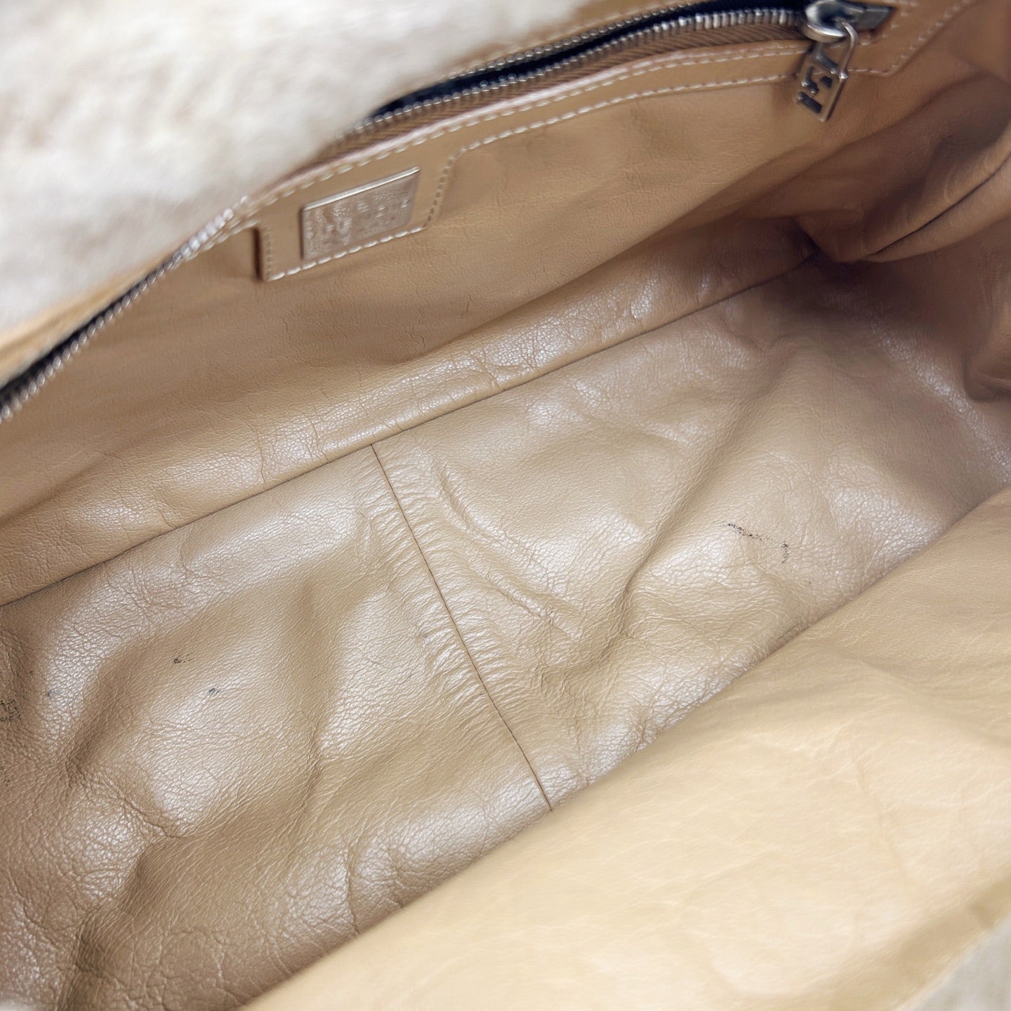 Fendi Baguette Large Beige Wool Zucca Shoulder Bag [Used]