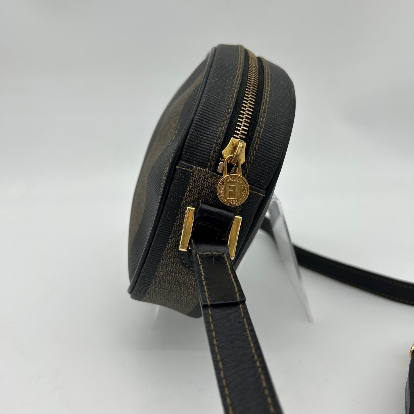 Fendi Striped Canvas Leather Crossbody Bag [Used]