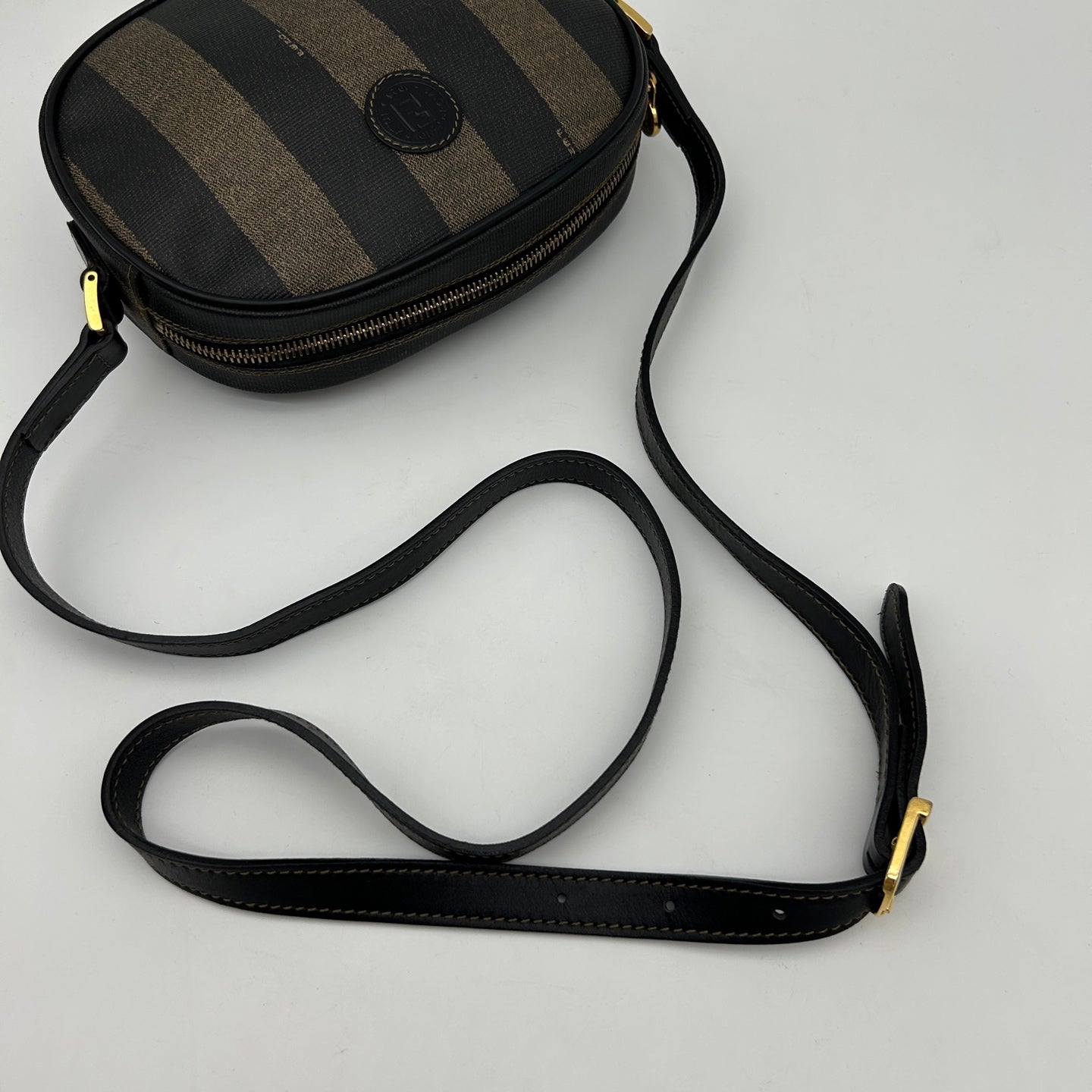 Fendi Striped Canvas Leather Crossbody Bag [Used]