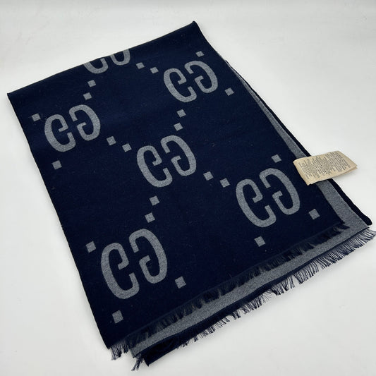 Gucci Navy GG Jacquard Wool Scarf [Used]