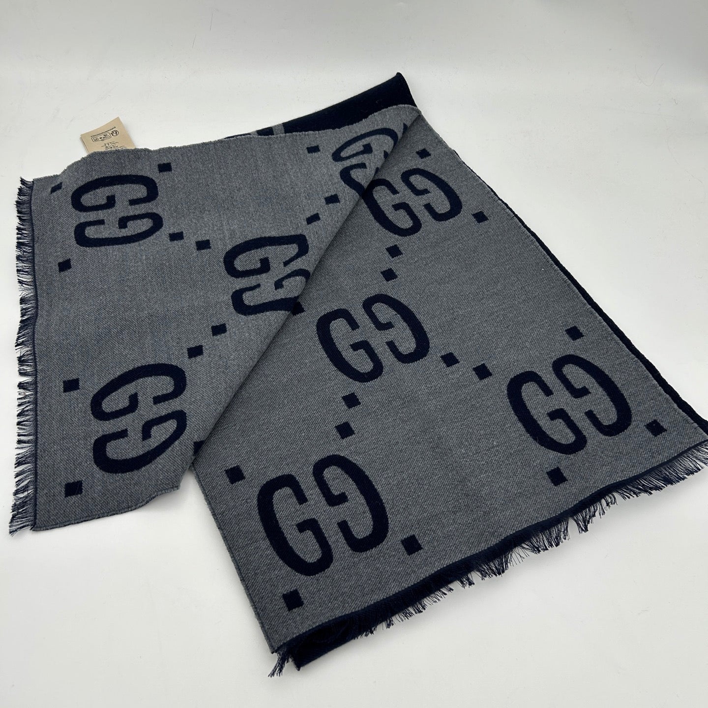 Gucci Navy GG Jacquard Wool Scarf [Used]