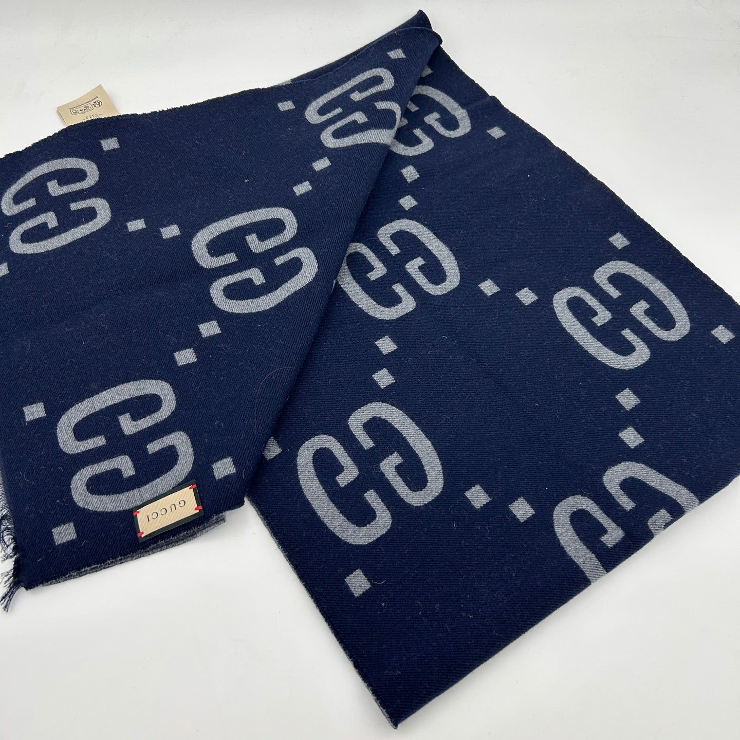 Gucci Navy GG Jacquard Wool Scarf [Used]
