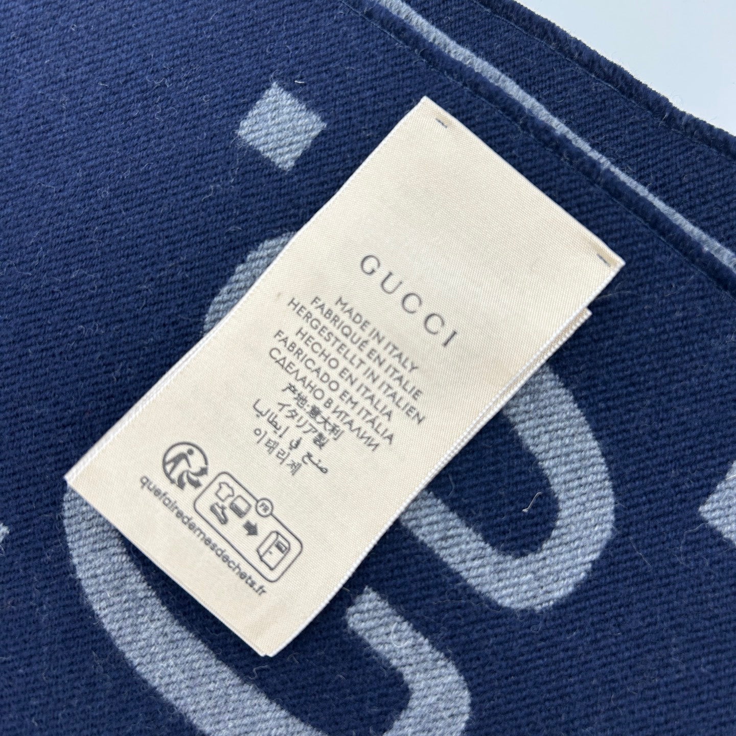 Gucci Navy GG Jacquard Wool Scarf [Used]