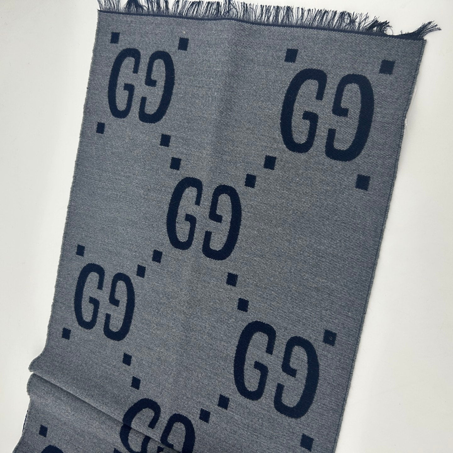 Gucci Navy GG Jacquard Wool Scarf [Used]
