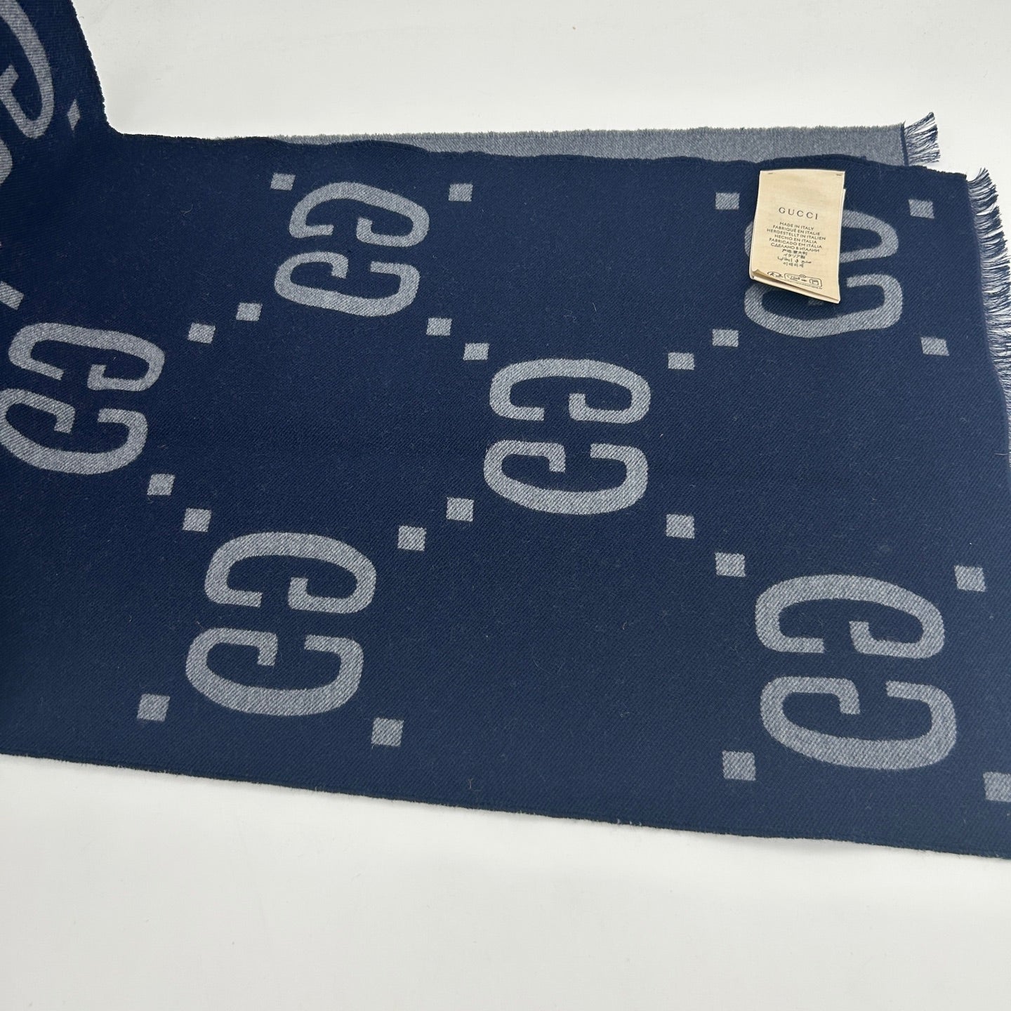 Gucci Navy GG Jacquard Wool Scarf [Used]