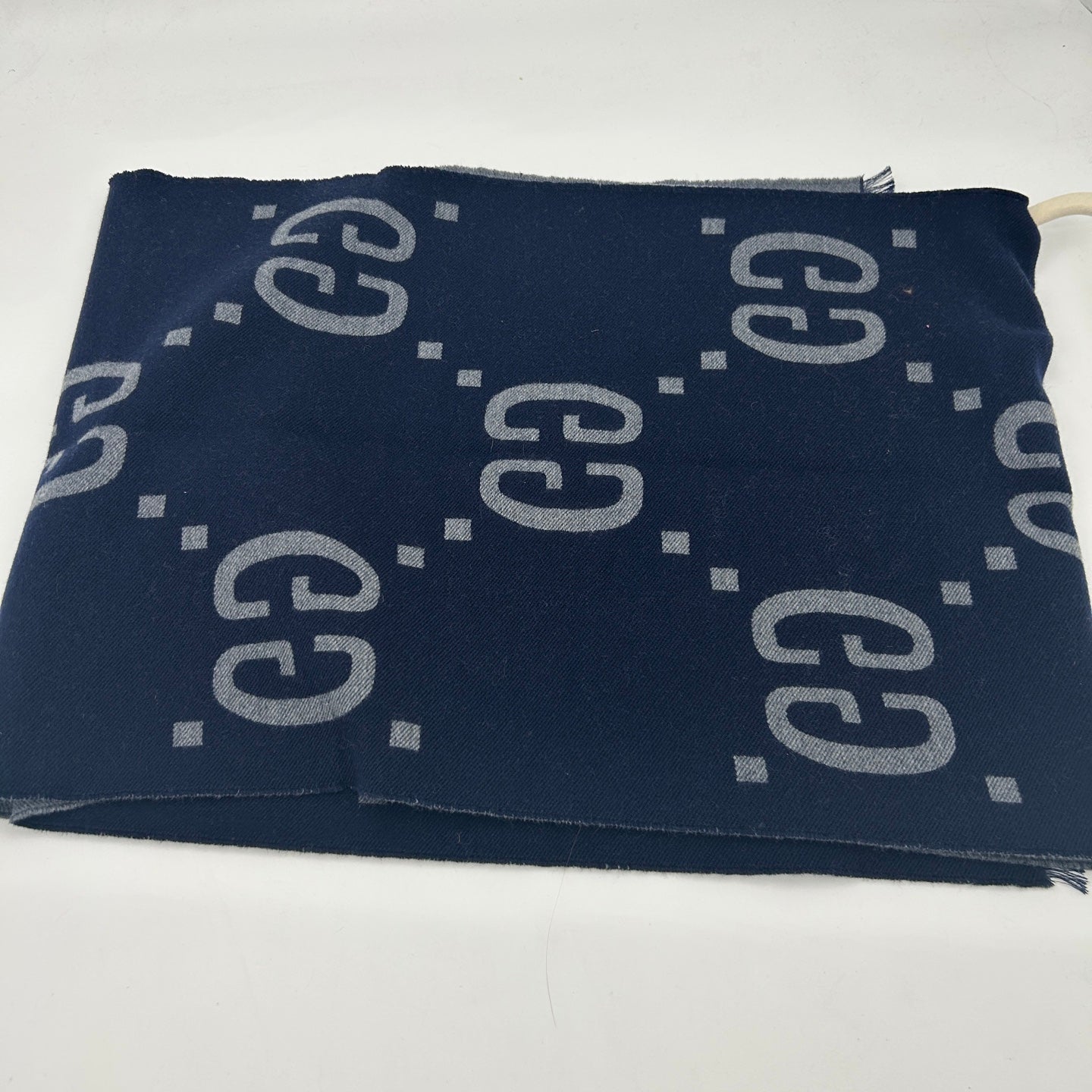Gucci Navy GG Jacquard Wool Scarf [Used]