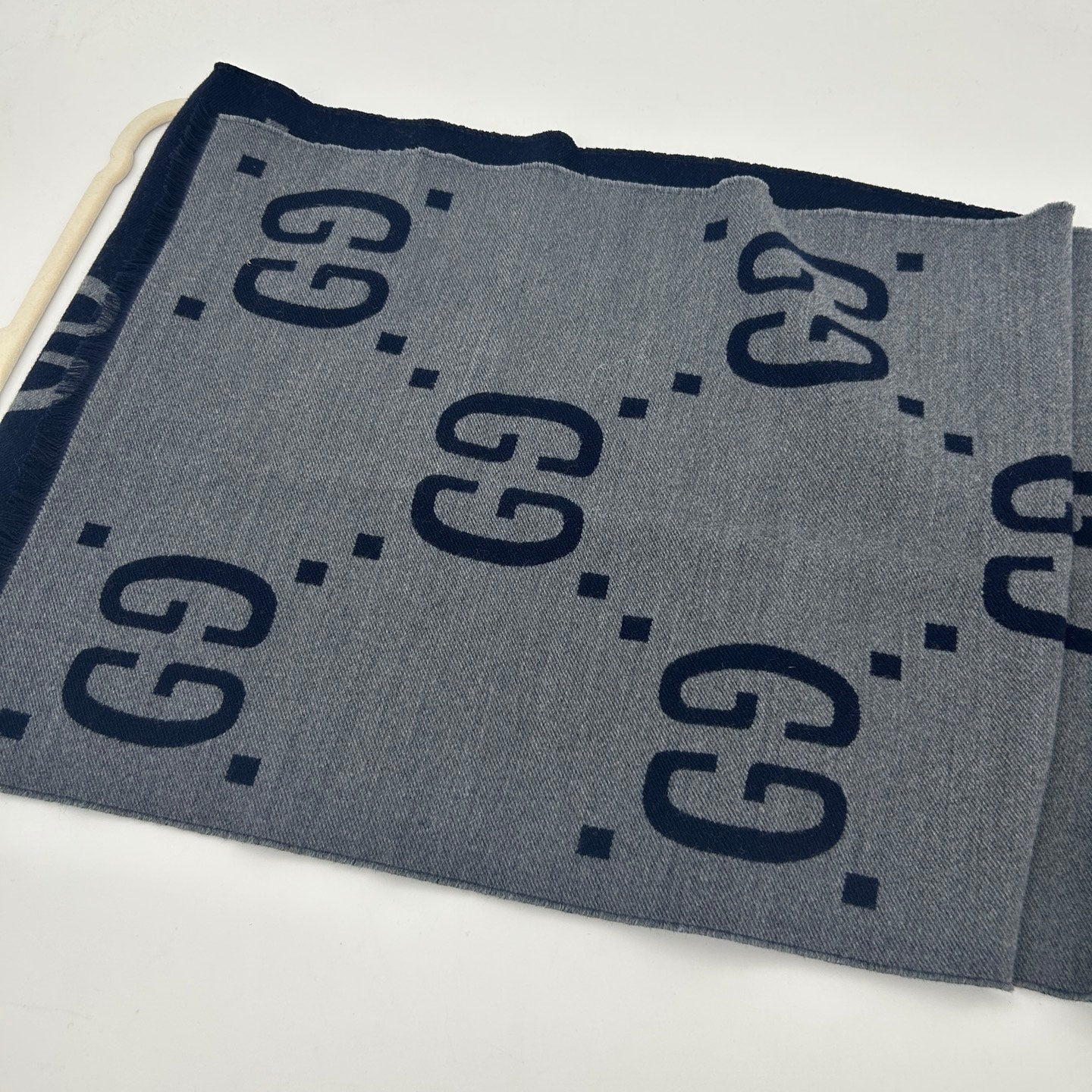 Gucci Navy GG Jacquard Wool Scarf [Used]