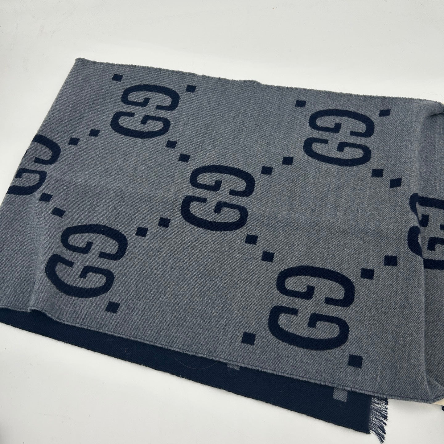 Gucci Navy GG Jacquard Wool Scarf [Used]