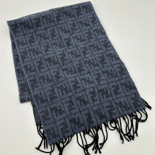 Fendi Blue Grey FF Monogram Wool Scarf [Used]