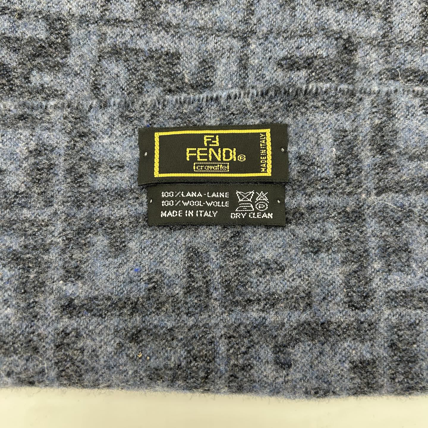 Fendi Blue Grey FF Monogram Wool Scarf [Used]