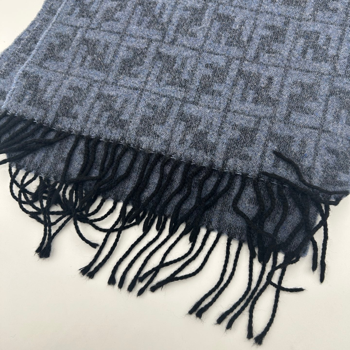 Fendi Blue Grey FF Monogram Wool Scarf [Used]