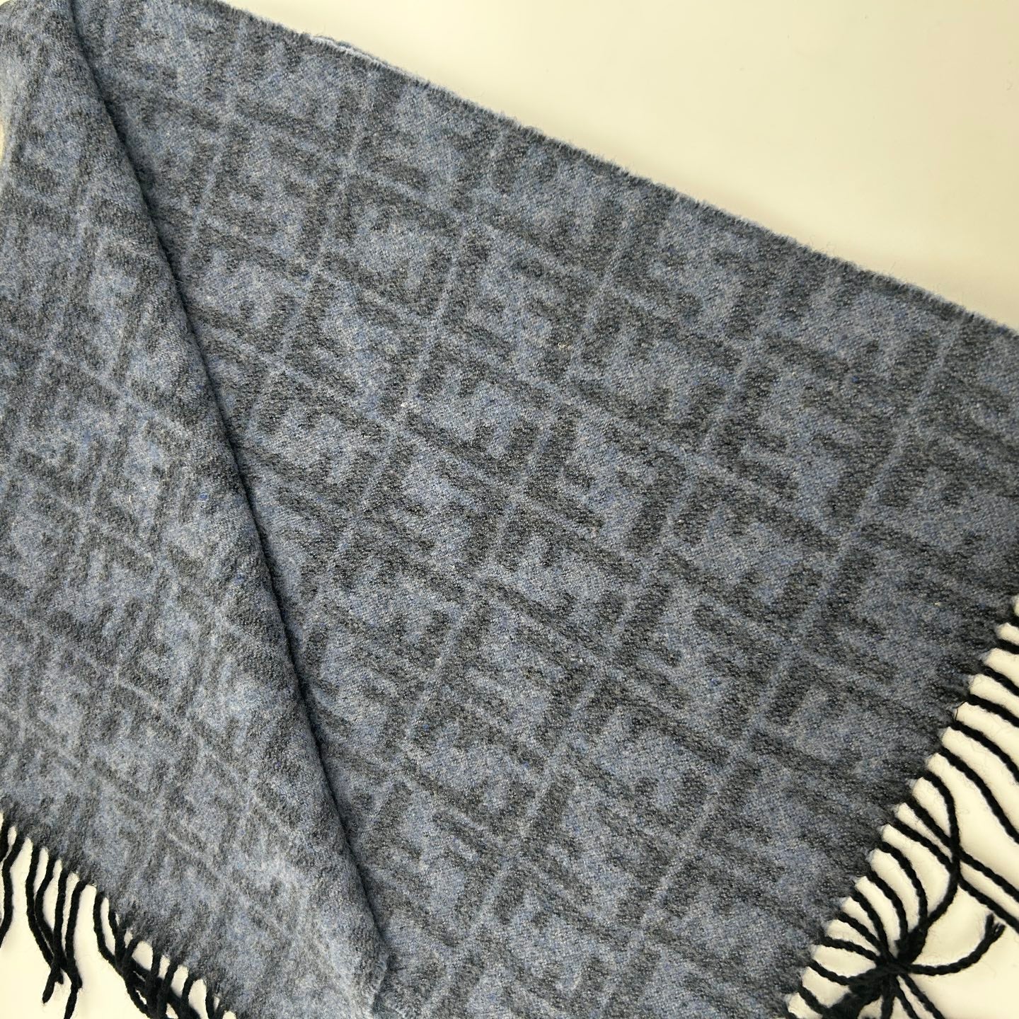 Fendi Blue Grey FF Monogram Wool Scarf [Used]