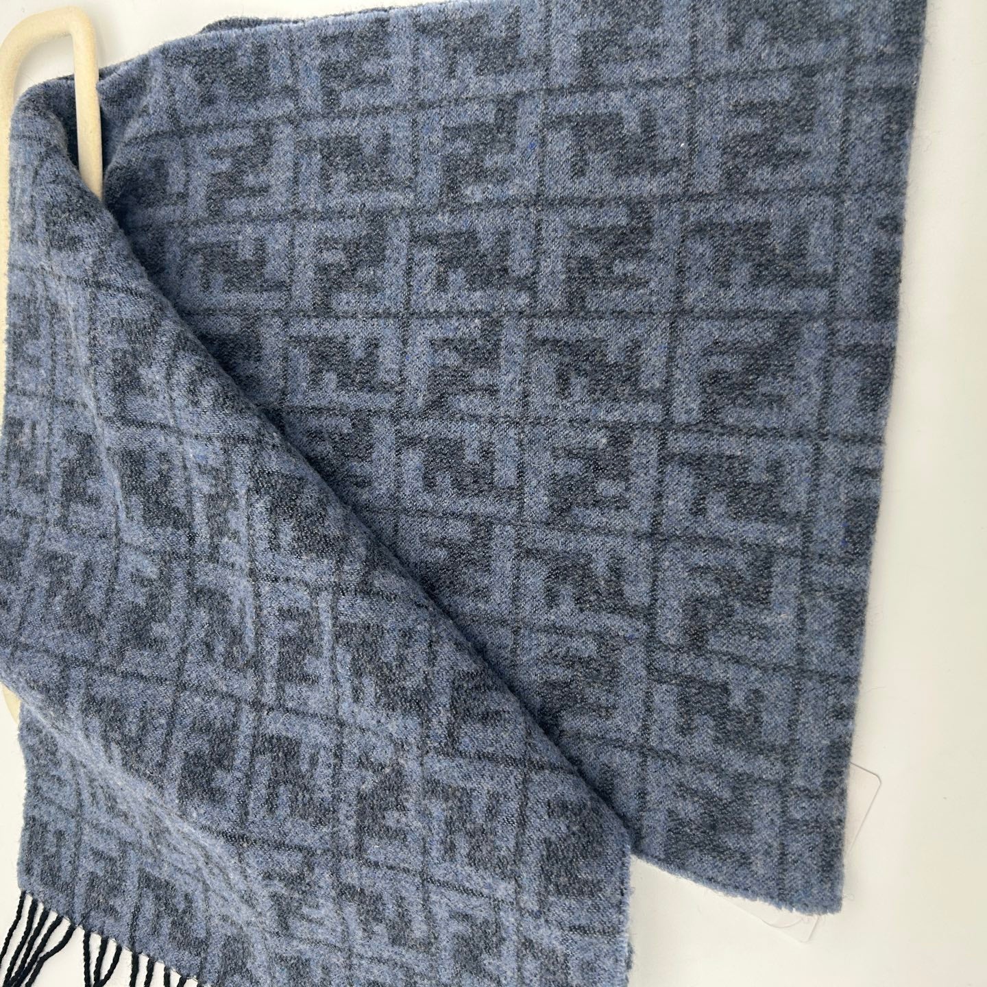 Fendi Blue Grey FF Monogram Wool Scarf [Used]
