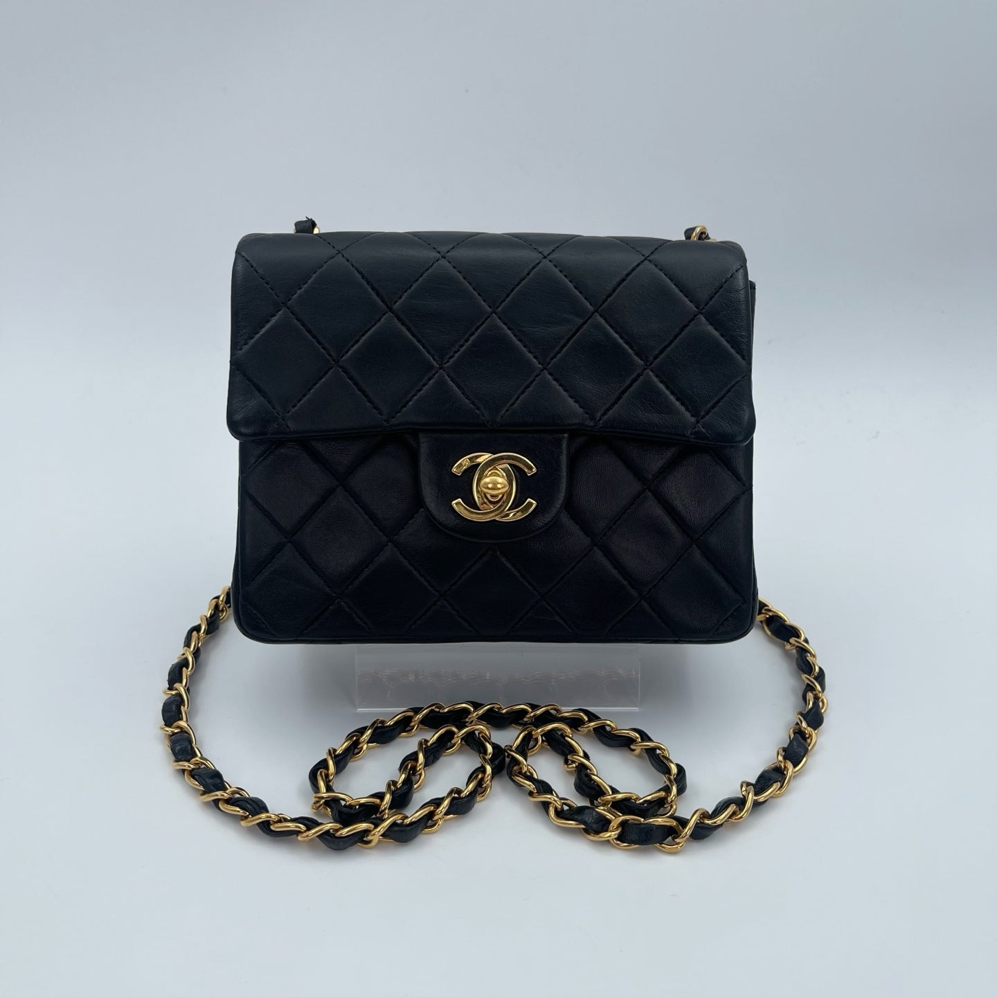 Chanel Square Mini Black Lambskin Classic Flap Bag [Used]