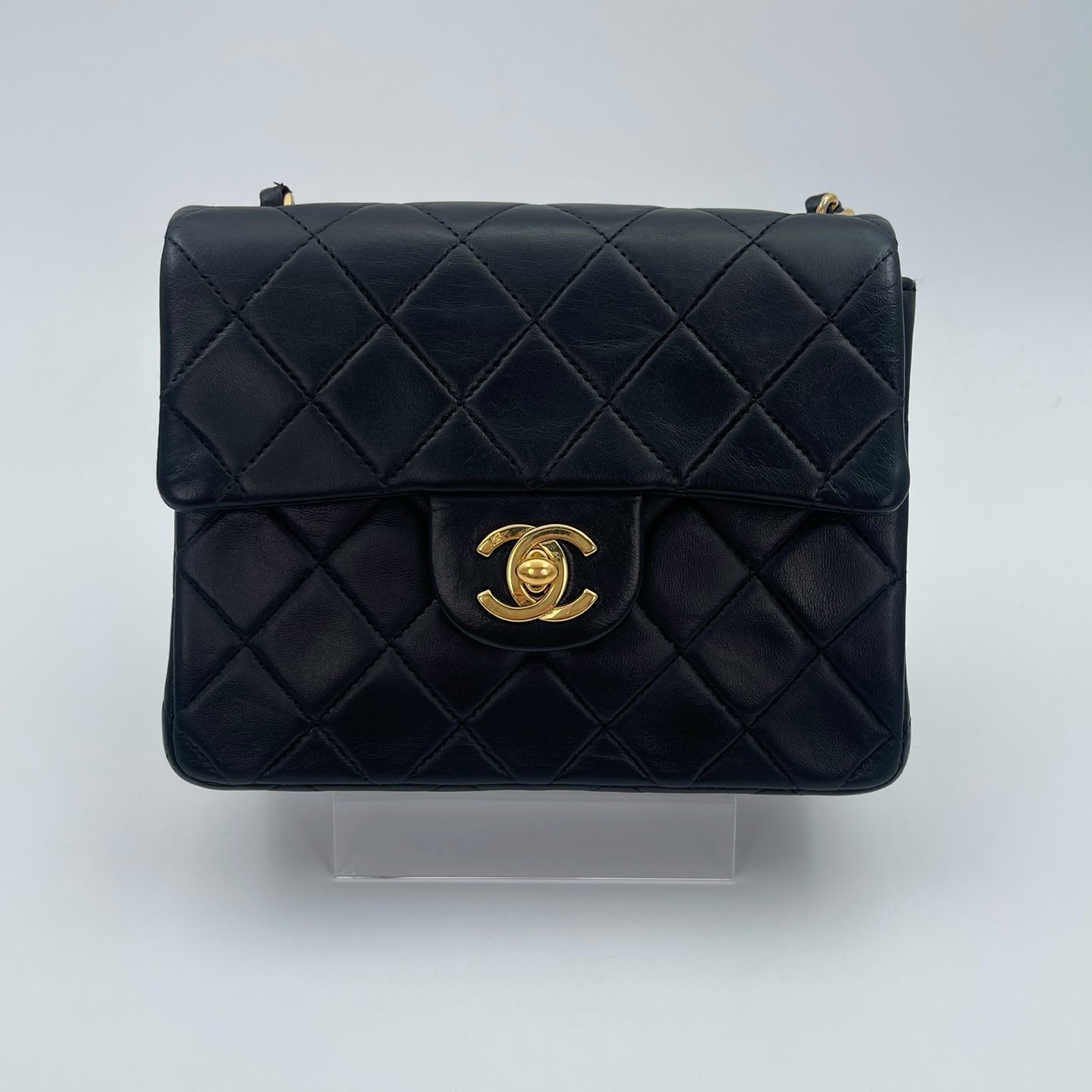 Chanel Square Mini Black Lambskin Classic Flap Bag [Used]
