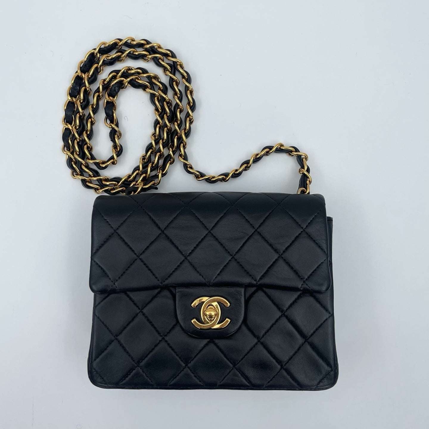 Chanel Square Mini Black Lambskin Classic Flap Bag [Used]