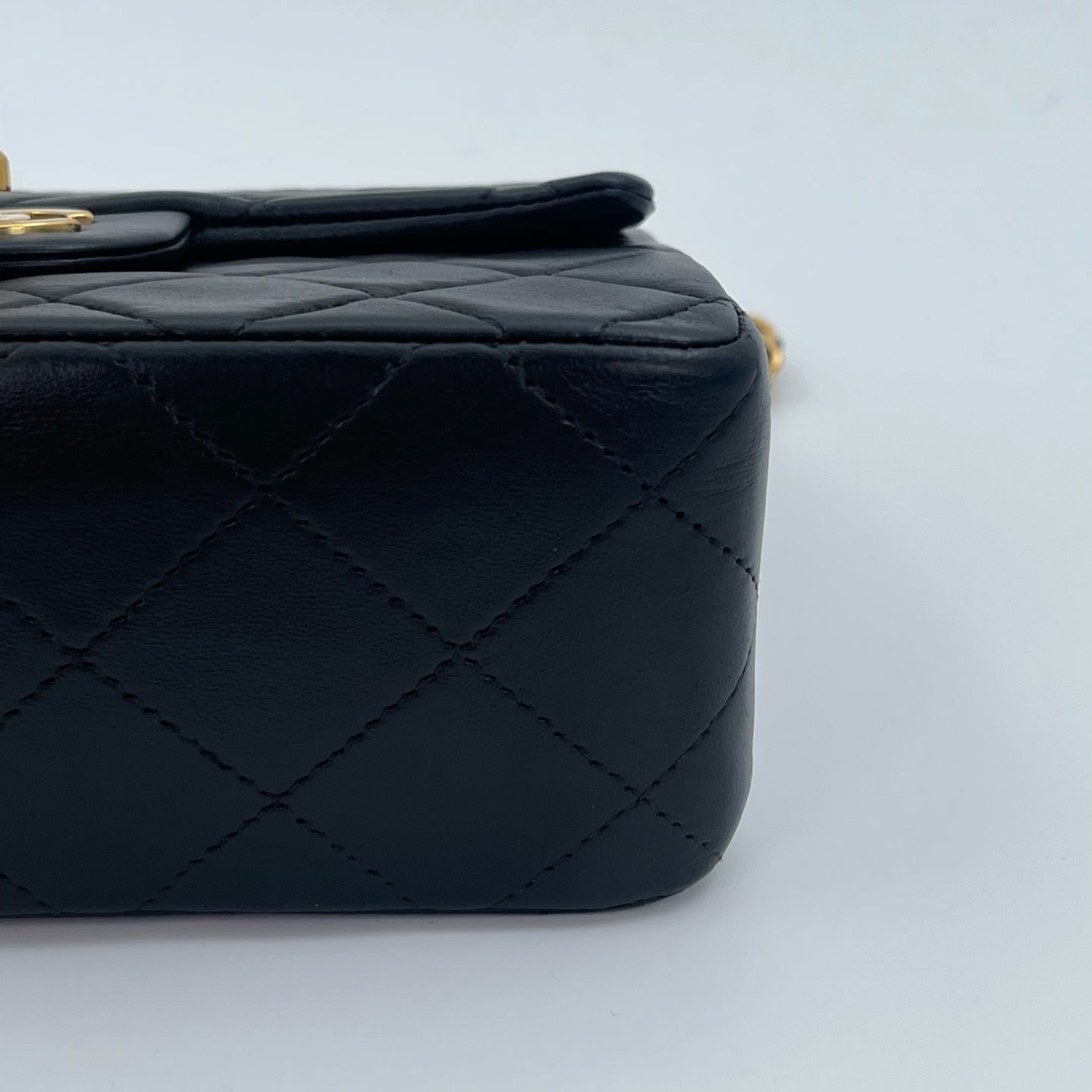 Chanel Square Mini Black Lambskin Classic Flap Bag [Used]
