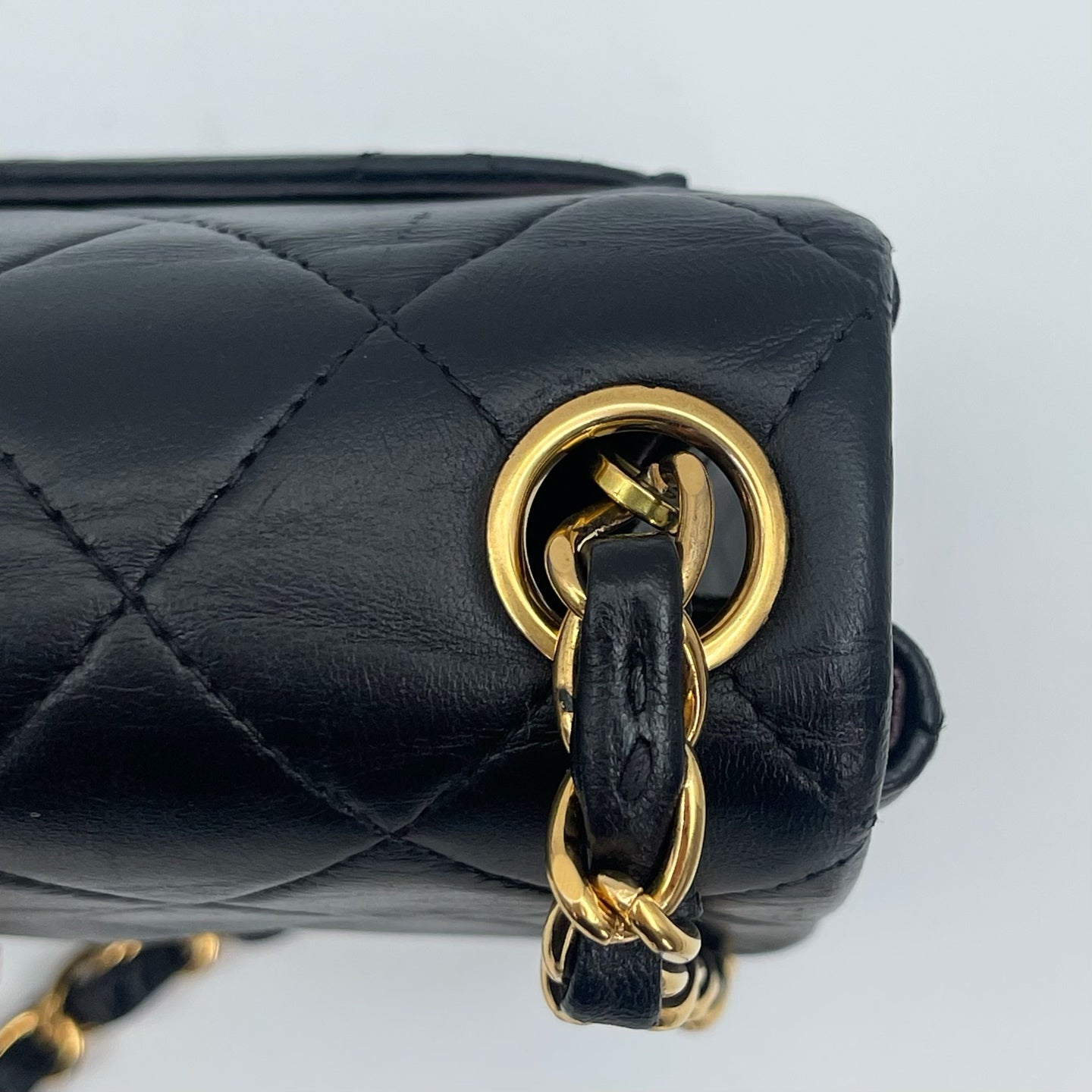 Chanel Square Mini Black Lambskin Classic Flap Bag [Used]