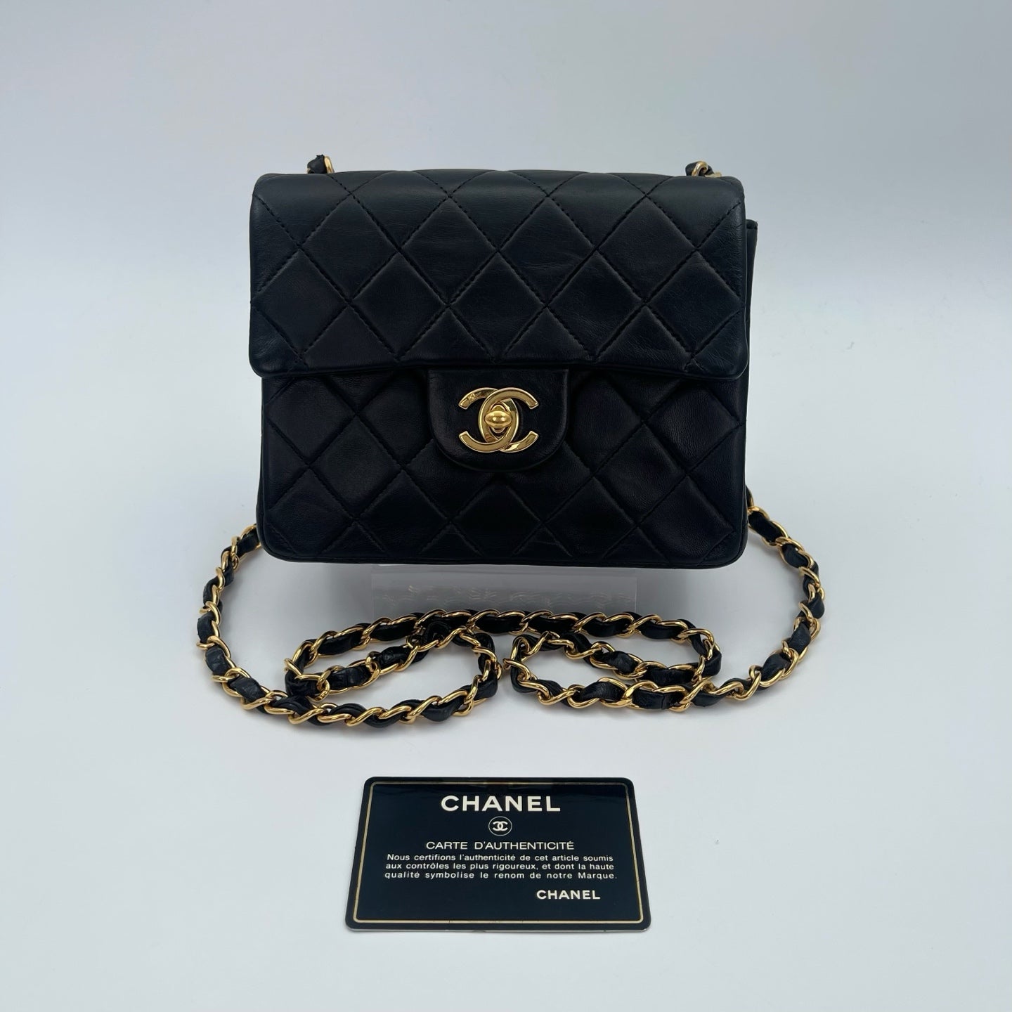 Chanel Square Mini Black Lambskin Classic Flap Bag [Used]
