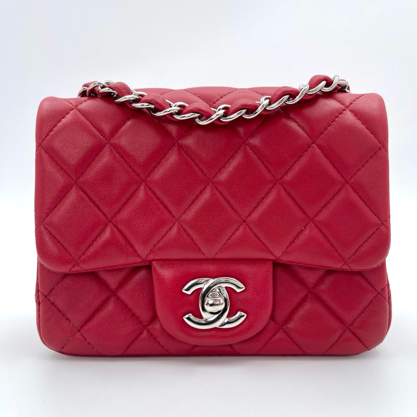 Chanel Classic Flap Mini Red Lambskin Silver Hardware [Used]