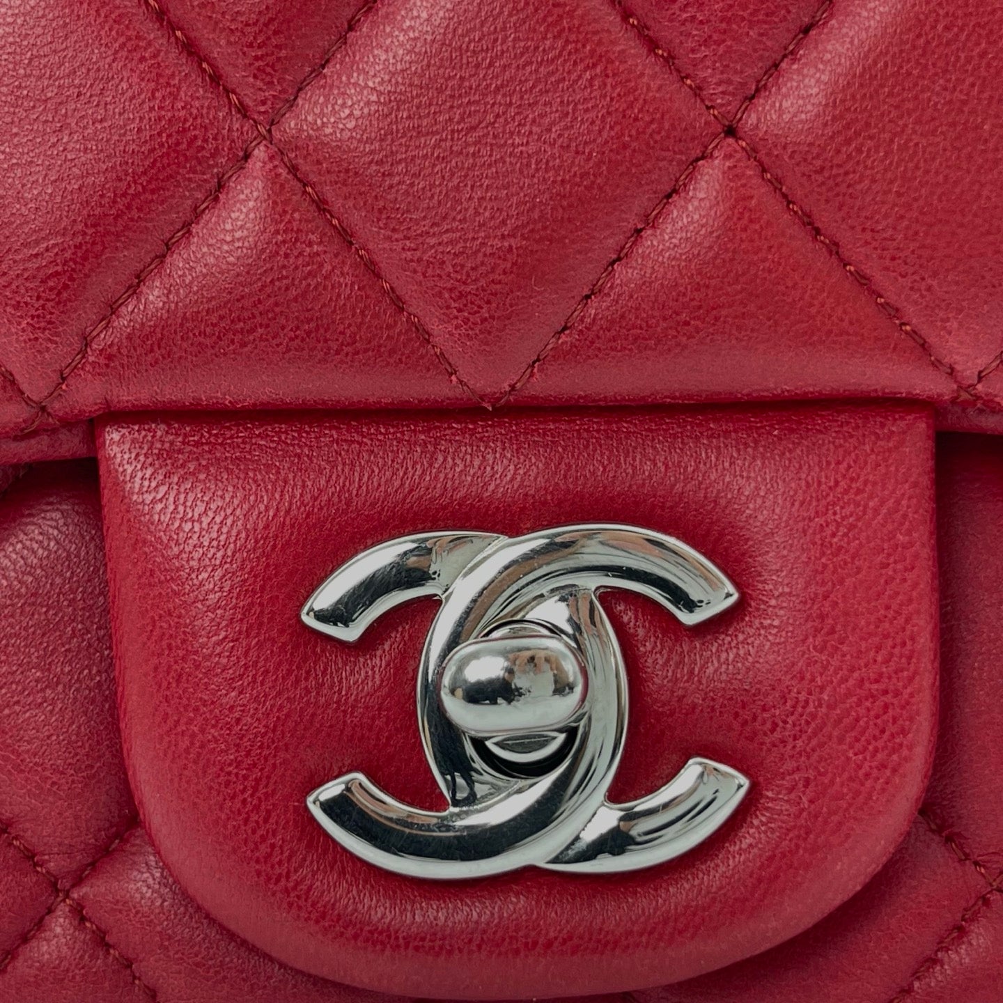 Chanel Classic Flap Mini Red Lambskin Silver Hardware [Used]