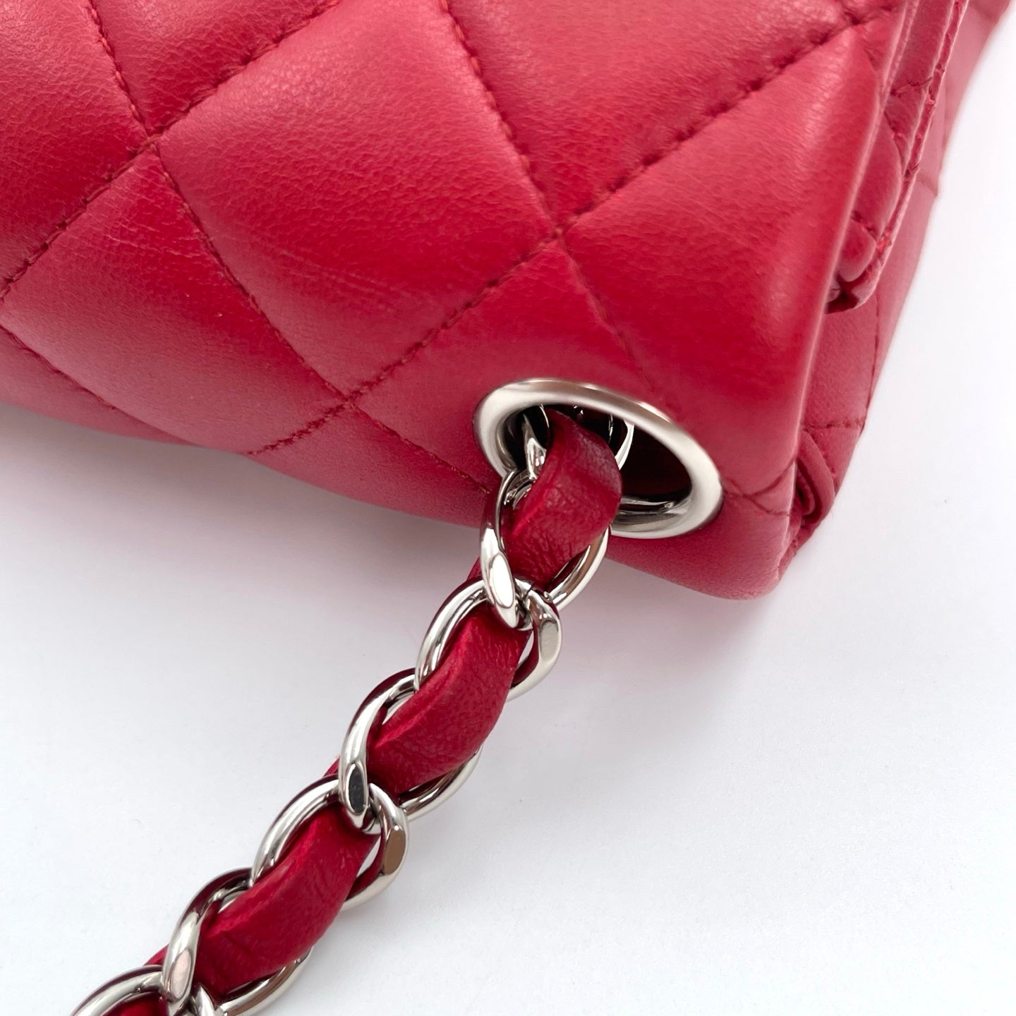 Chanel Classic Flap Mini Red Lambskin Silver Hardware [Used]