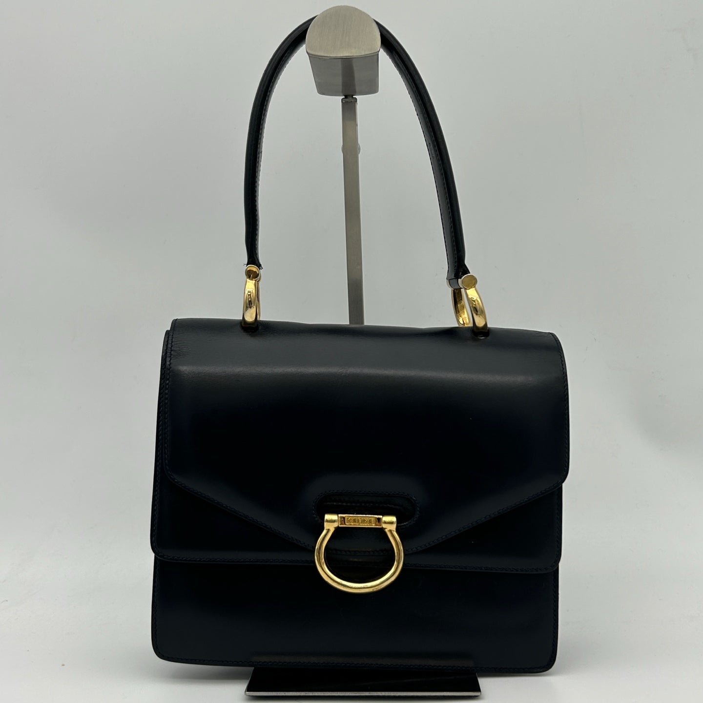 Celine Twin Ring Kelly Top Handle Bag Black Leather Gold Hardware [Used]
