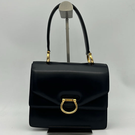 Celine Twin Ring Kelly Top Handle Bag Black Leather Gold Hardware [Used]