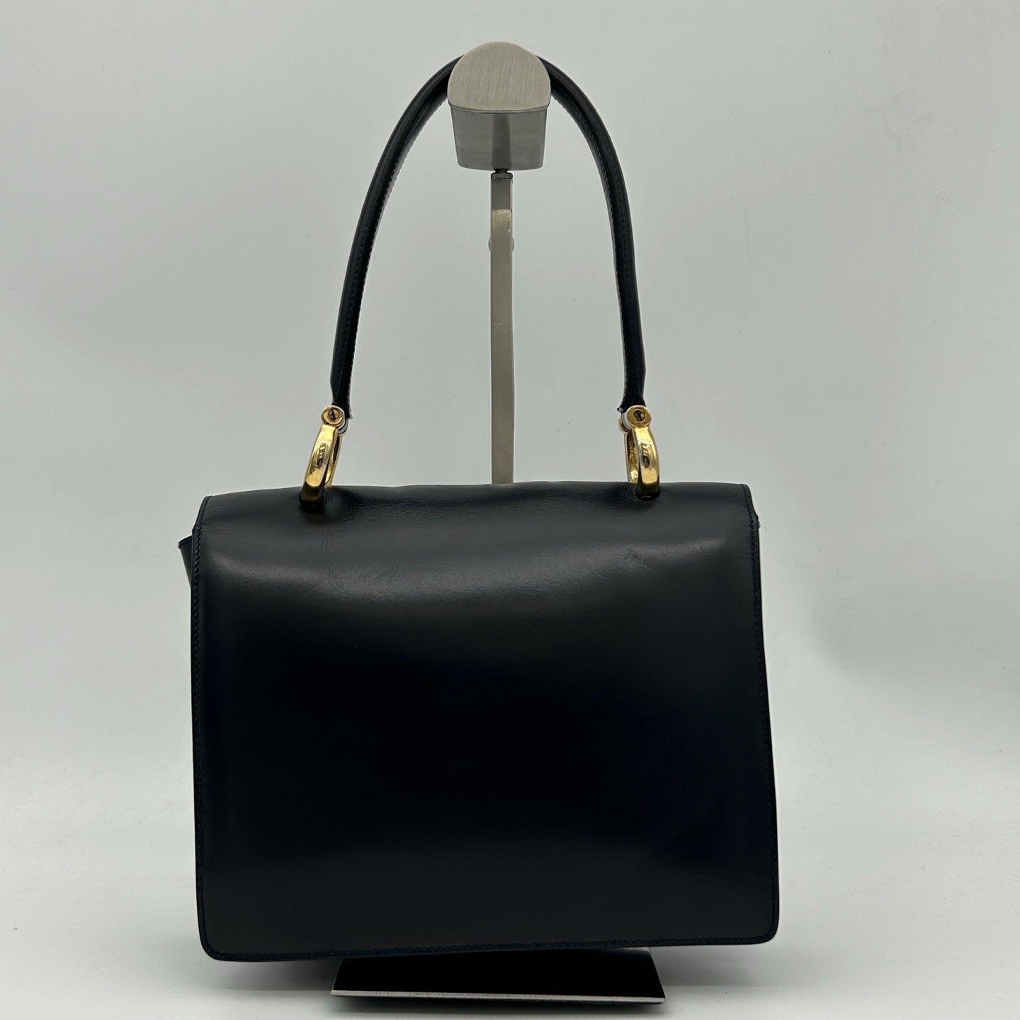 Celine Twin Ring Kelly Top Handle Bag Black Leather Gold Hardware [Used]