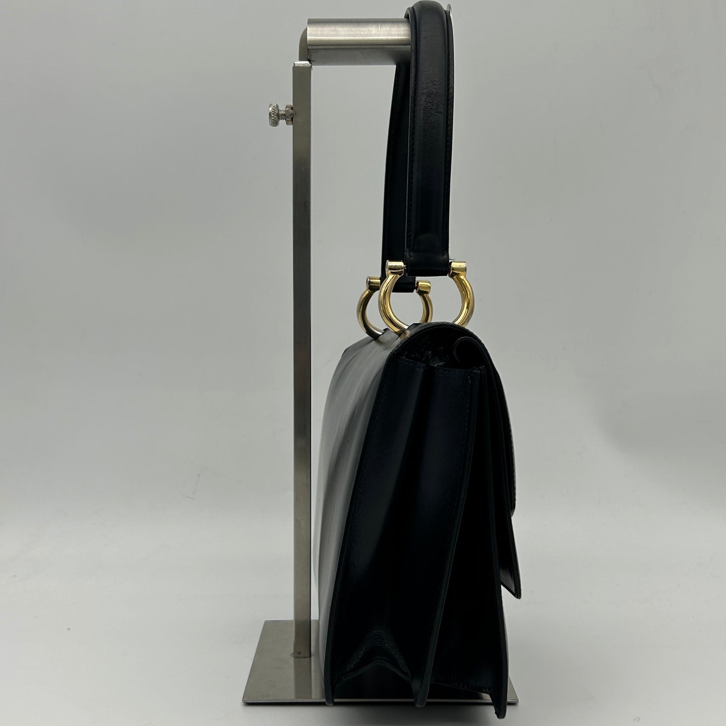 Celine Twin Ring Kelly Top Handle Bag Black Leather Gold Hardware [Used]