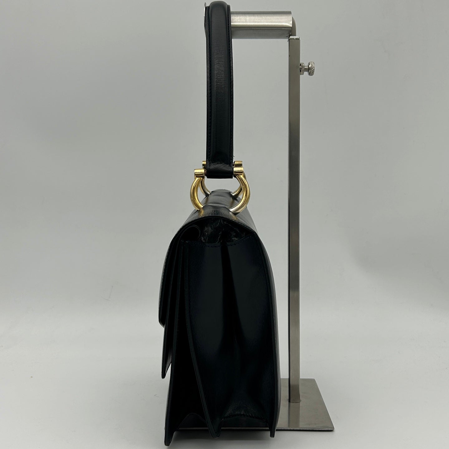 Celine Twin Ring Kelly Top Handle Bag Black Leather Gold Hardware [Used]