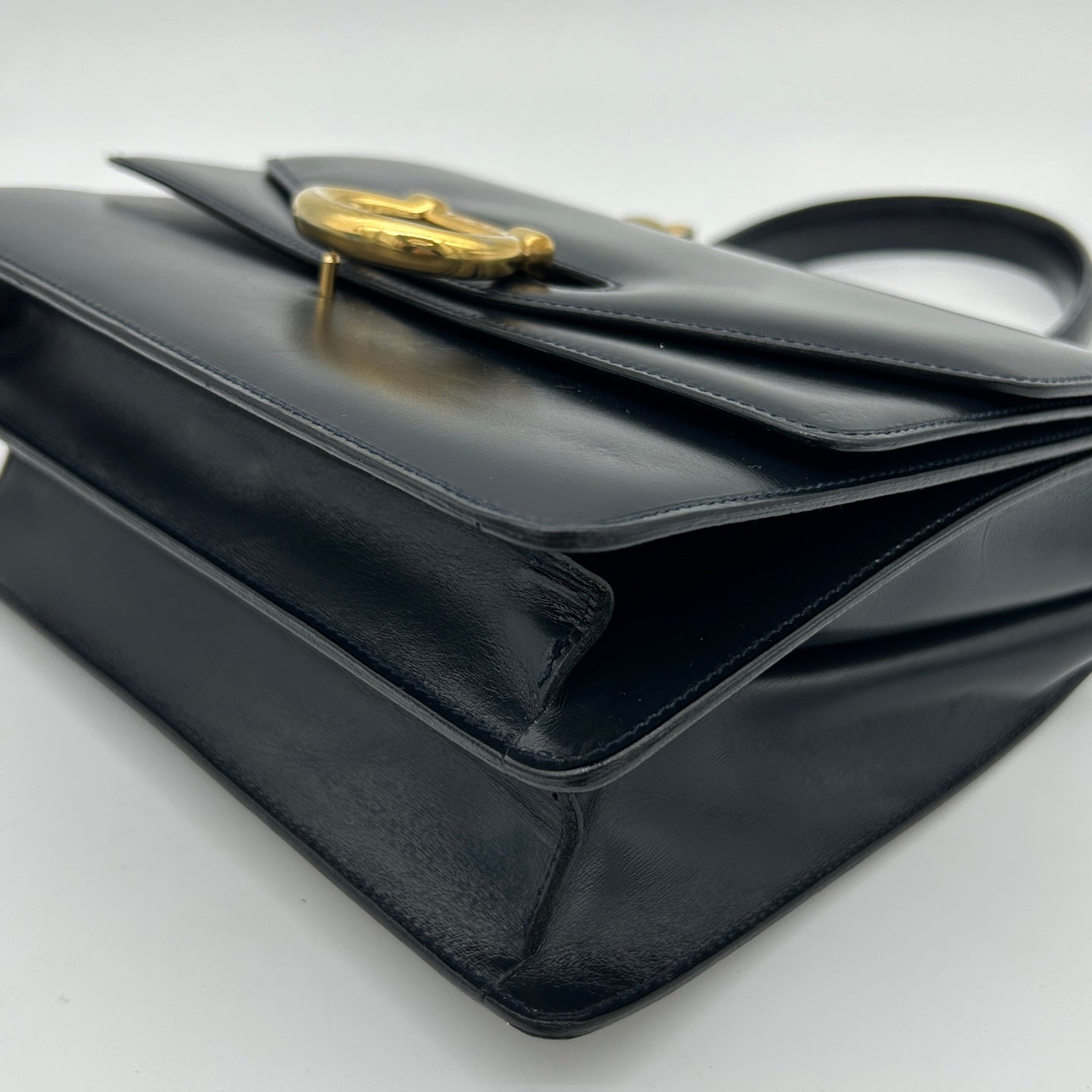 Celine Twin Ring Kelly Top Handle Bag Black Leather Gold Hardware [Used]